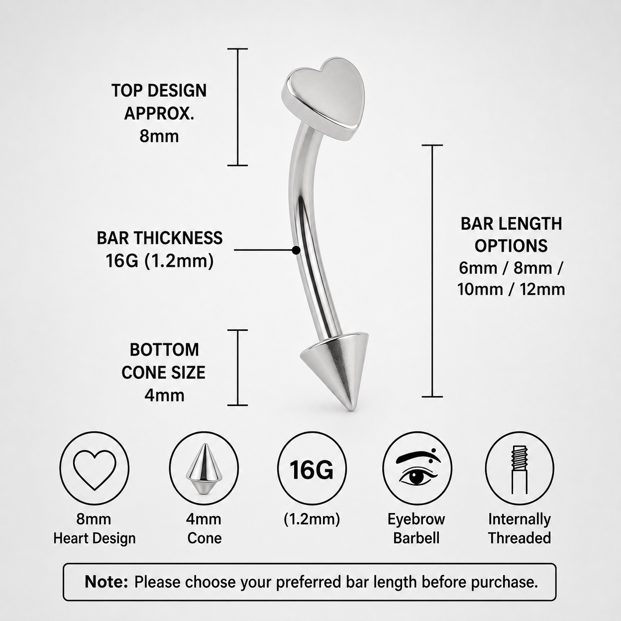 Colorful Heart Spike Titanium Rook Jewelry