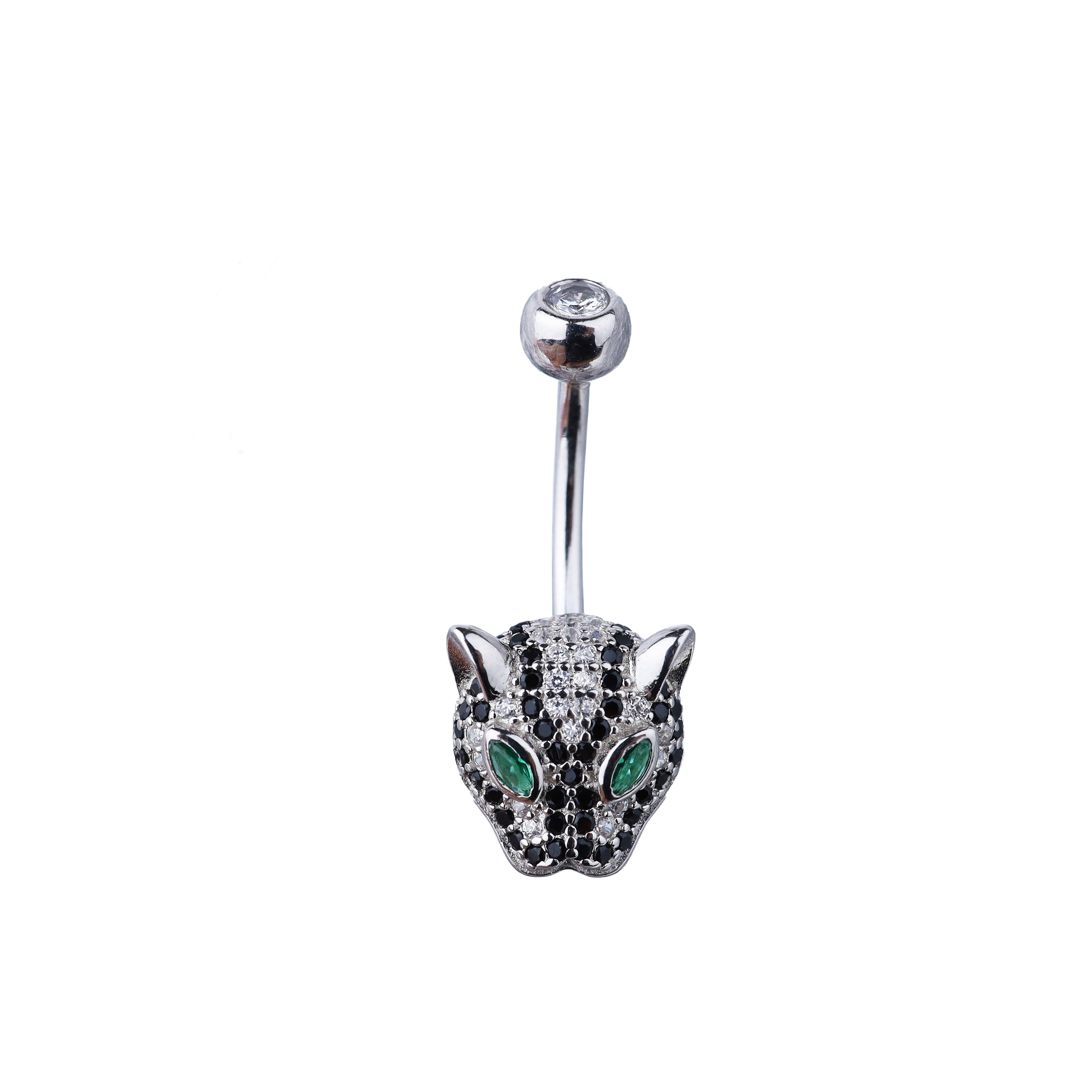 Leopard Head CZ S925 Sterling Silver Belly Ring - Leopard Head CZ S925 Sterling Silver Belly Ring - 6 mm by CRUXJEWELRY