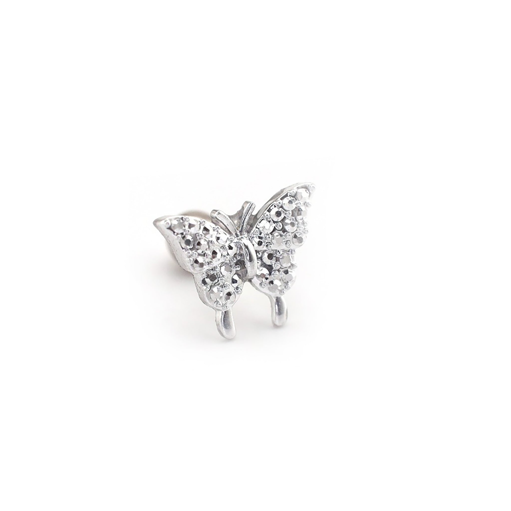 Thin Needle Micro-Pave Butterfly Stainless Steel Ear Studs - Thin Needle Micro-Pave Butterfly Stainless Steel Ear Studs - White / Single by CRUXJEWELRY