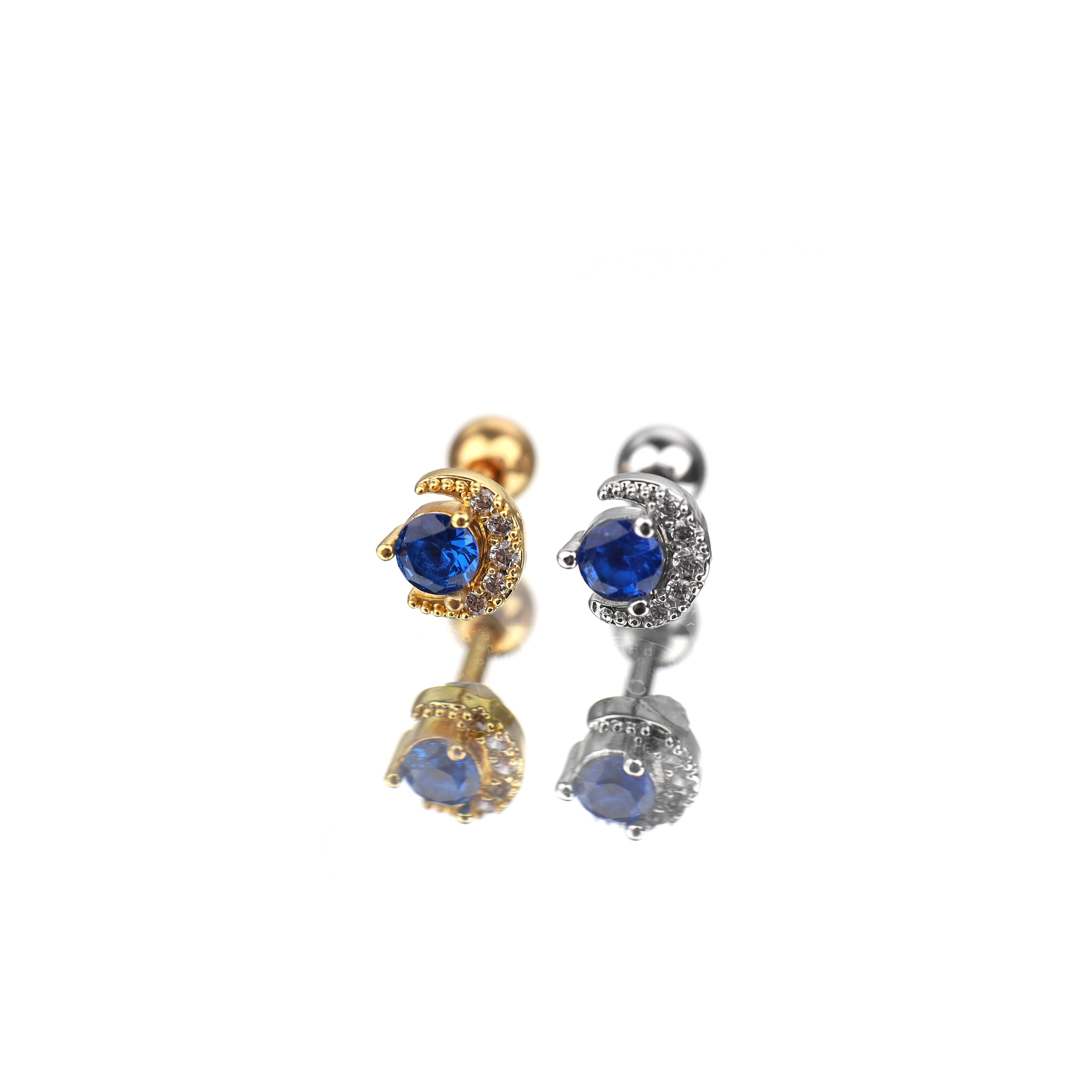 Gold & Silver Plated Blue CZ Moon Ear - Gold & Silver Plated Blue CZ Moon Ear - Gold by CRUXJEWELRY