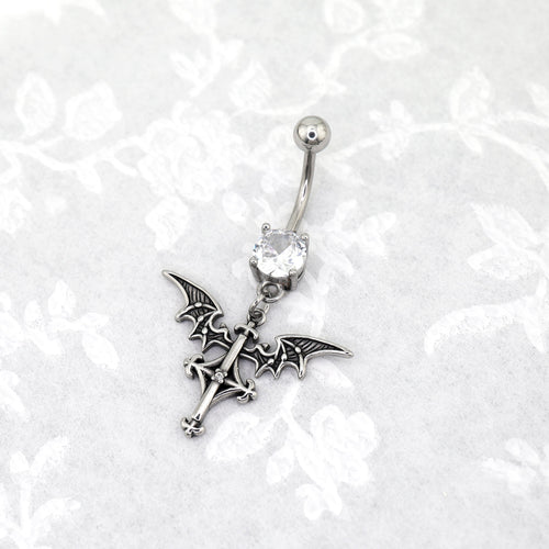 Bat Wing Dangle stainless steel Belly Ring - Bat Wing Dangle stainless steel Belly Ring - Default Title by CRUXJEWELRY
