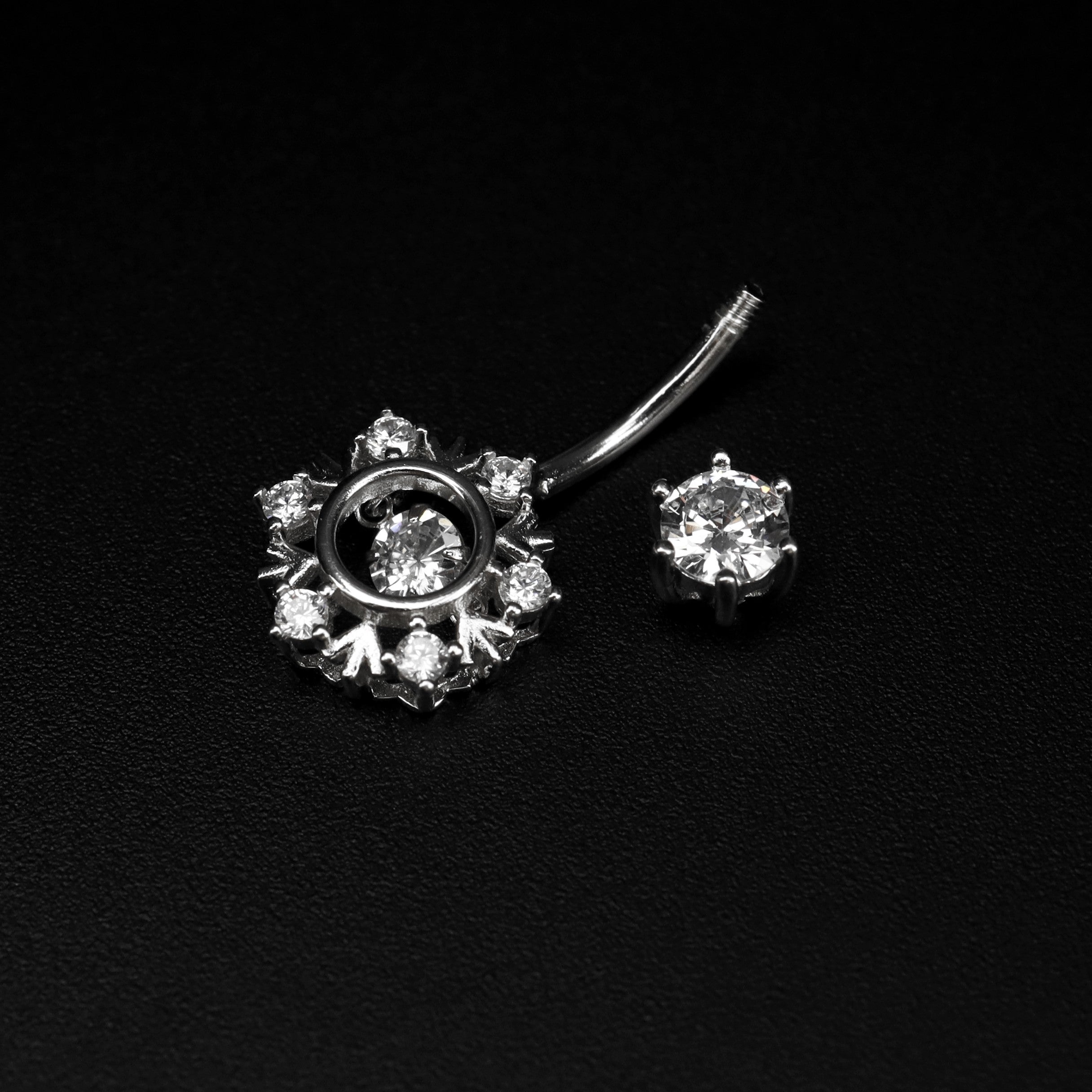 Snowflake CZ S925 Sterling Silver Belly Ring - Snowflake CZ S925 Sterling Silver Belly Ring - 6 mm by CRUXJEWELRY