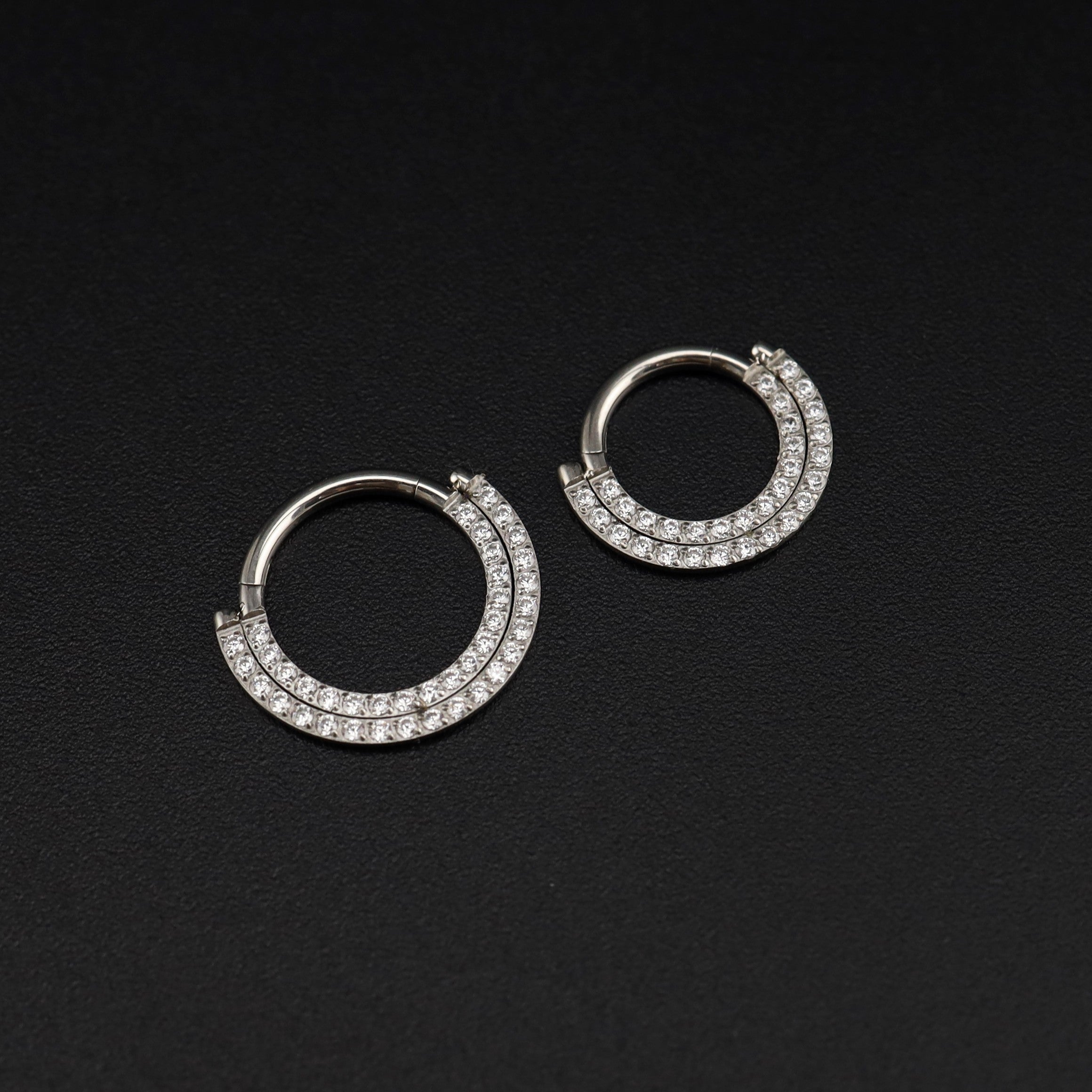 Half Circle Double-Layer CZ Titanium Segment Ring - Half Circle Double-Layer CZ Titanium Segment Ring - 8mm by CRUXJEWELRY