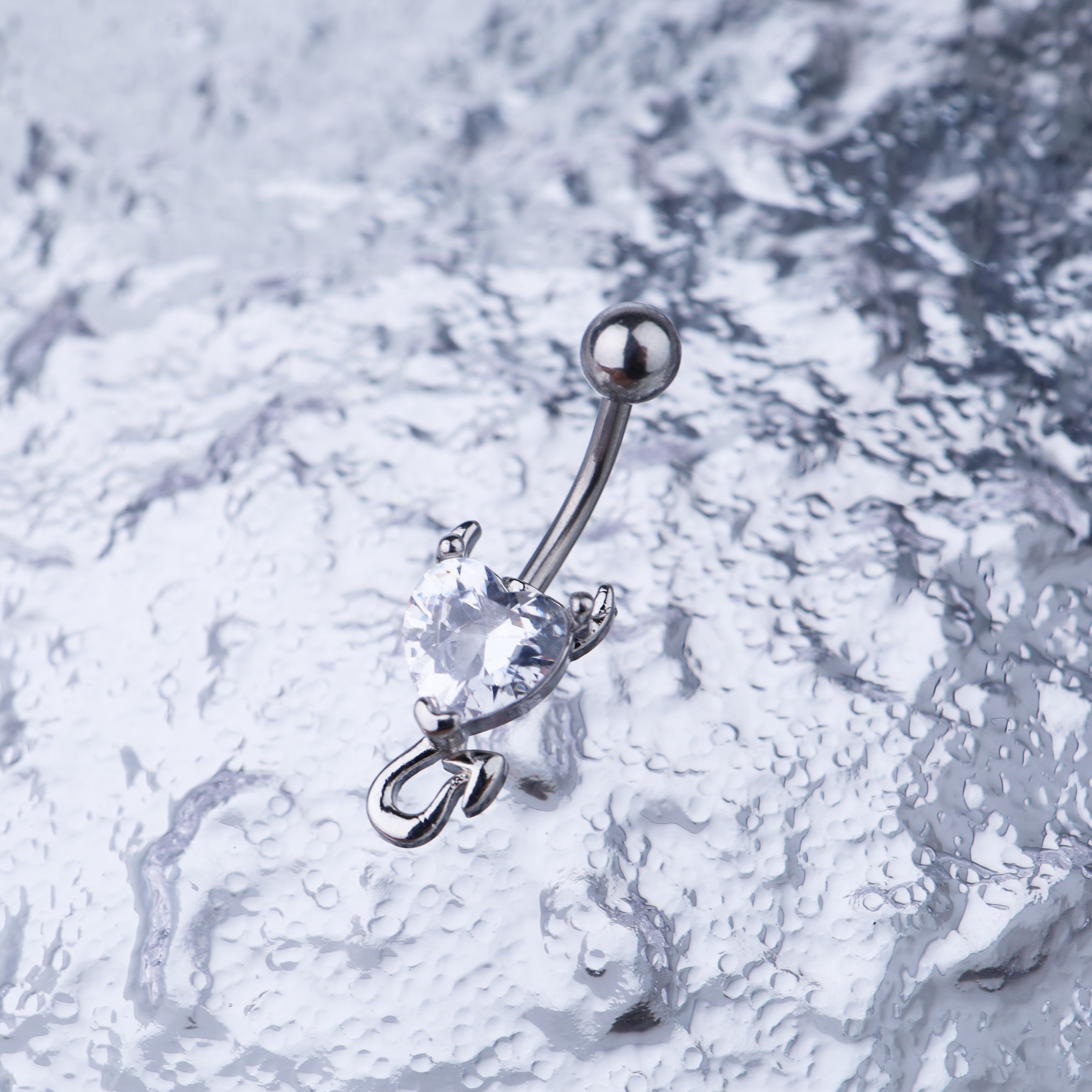 Devil Heart CZ stainless steel Belly Ring - Devil Heart CZ stainless steel Belly Ring - Red by CRUXJEWELRY