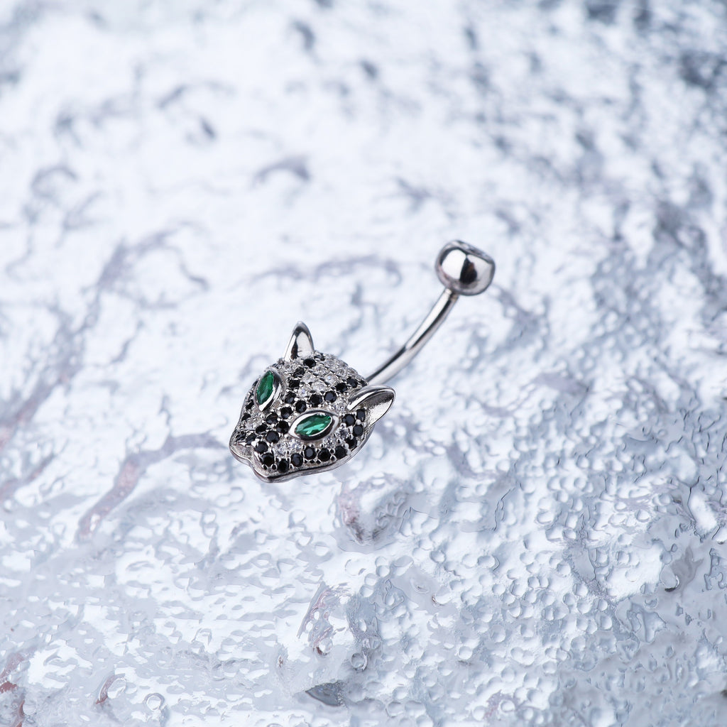 Leopard Head CZ S925 Sterling Silver Belly Ring - Leopard Head CZ S925 Sterling Silver Belly Ring - 6 mm by CRUXJEWELRY