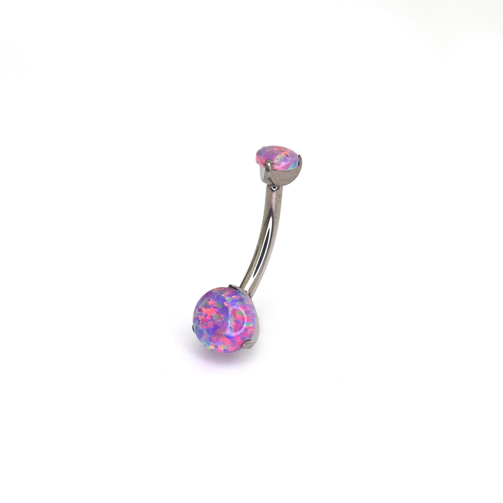 Double Round Opal Titanium Belly Ring - Double Round Opal Titanium Belly Ring - Violet Purple by CRUXJEWELRY