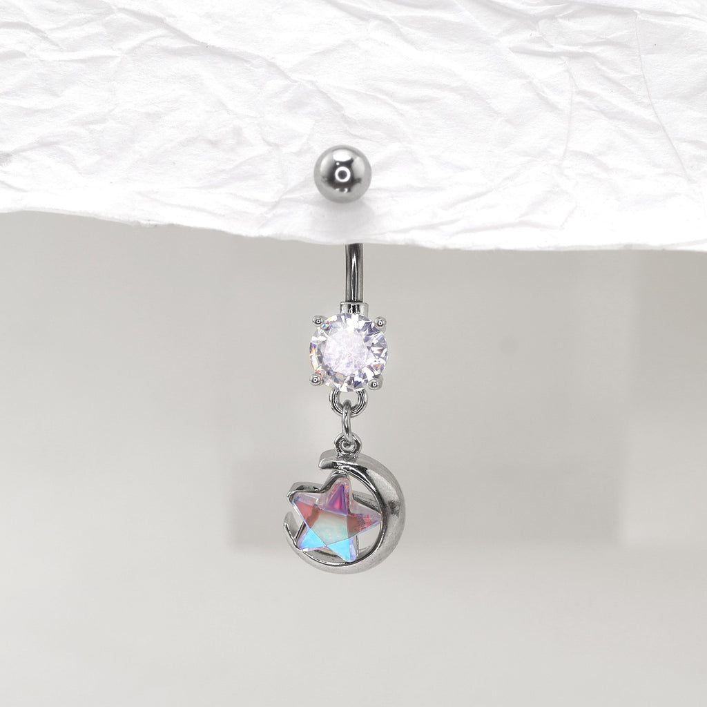 Star-Moon CZ Dangle Belly Ring - Star-Moon CZ Dangle Belly Ring - Default Title by CRUXJEWELRY