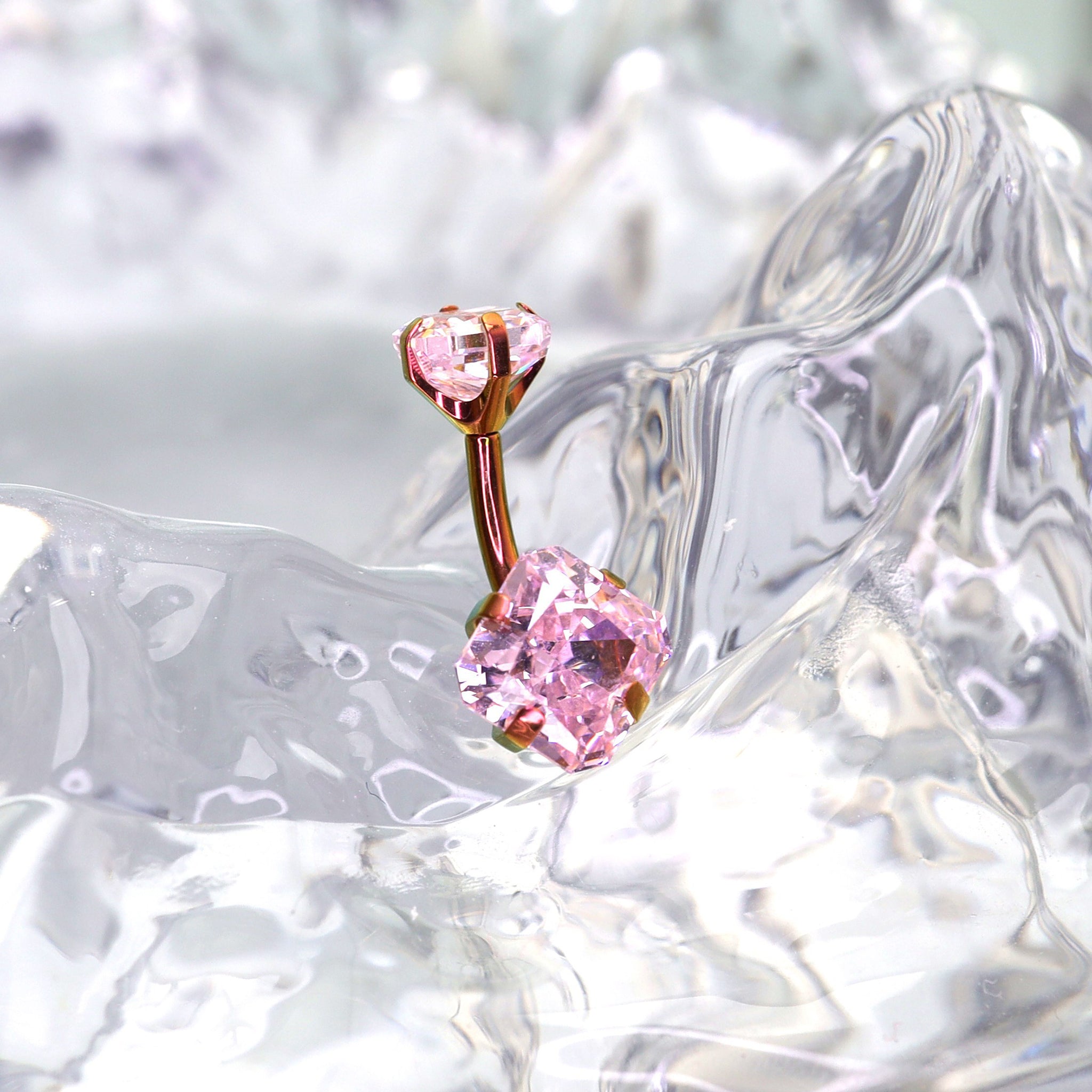 High-Shine Square CZ Titanium Navel Ring - High-Shine Square CZ Titanium Navel Ring - Bubblegum Pink by CRUXJEWELRY