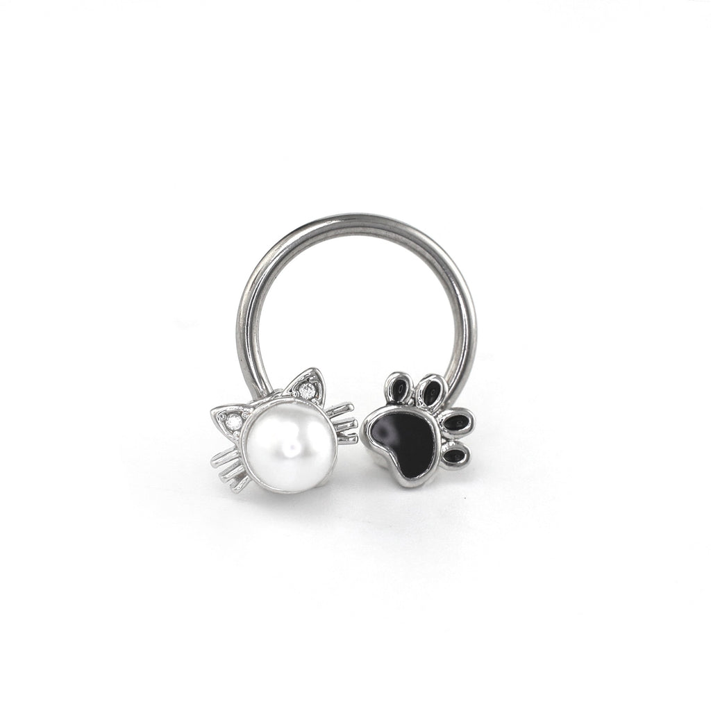16G Cat Paw Horseshoe Ring - 16G Cat Paw Horseshoe Ring - Pearl White by CRUXJEWELRY
