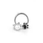 16G Cat Paw Horseshoe Ring - 16G Cat Paw Horseshoe Ring - Pearl White by CRUXJEWELRY