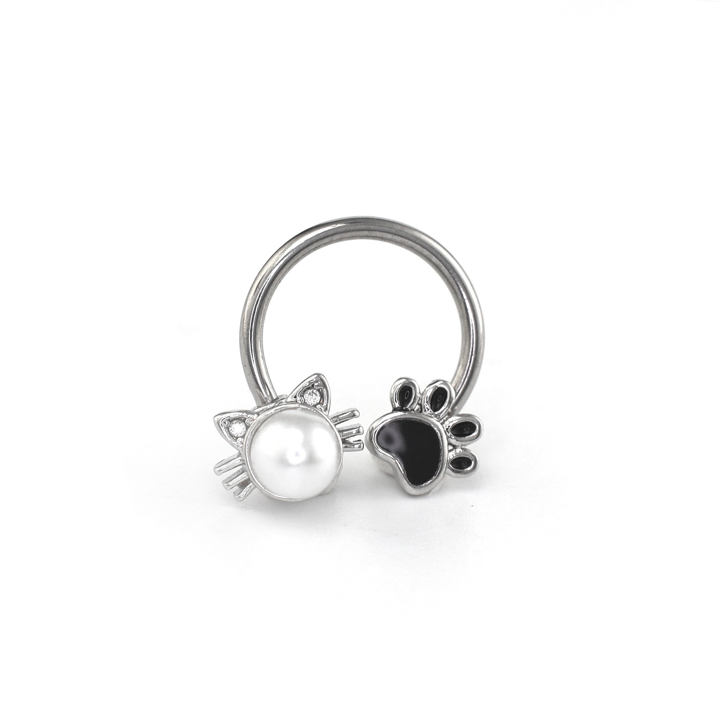 16G Cat Paw Horseshoe Ring - 16G Cat Paw Horseshoe Ring - Pearl White by CRUXJEWELRY