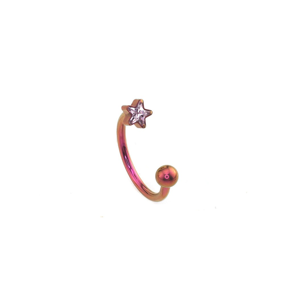 Pentagram CZ Titanium Horseshoe Ring - Pink
