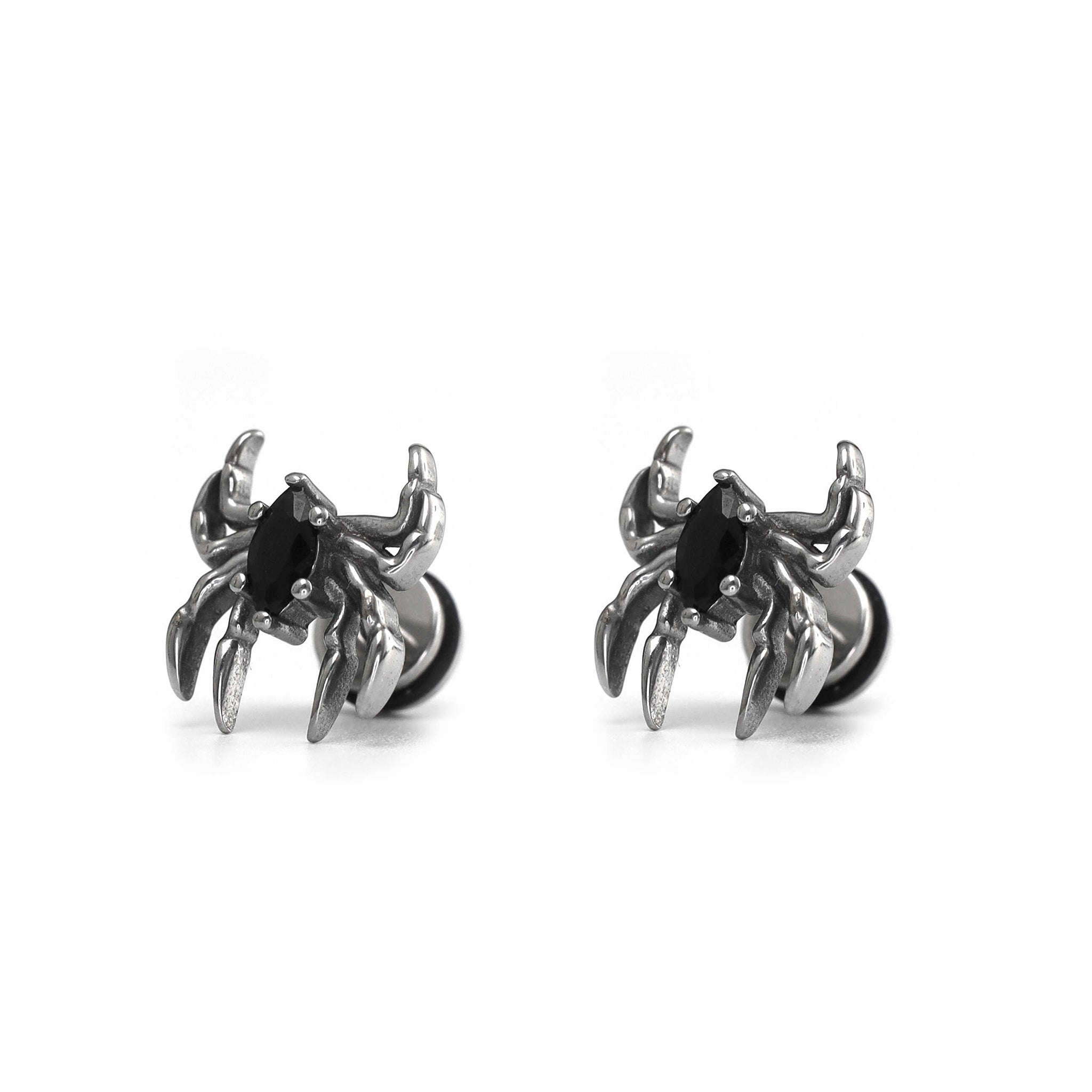 3D Black CZ Spider Stainless Steel Ear Studs - 3D Black CZ Spider Stainless Steel Ear Studs - Set by CRUXJEWELRY