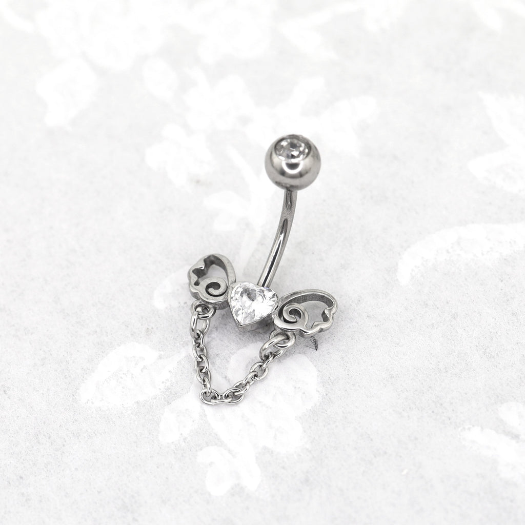 Heart-shaped CZ bow tie Dangle Belly Ring - Heart-shaped CZ bow tie Dangle Belly Ring - Default Title by CRUXJEWELRY