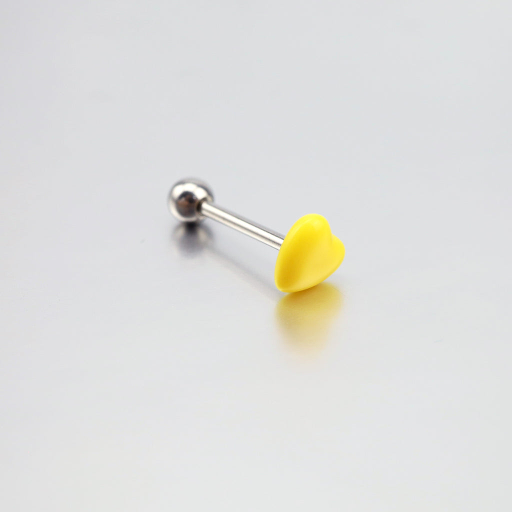 Heart-shaped Acrylic Tongue Stud - Heart-shaped Acrylic Tongue Stud - Yellow / 12mm by CRUXJEWELRY