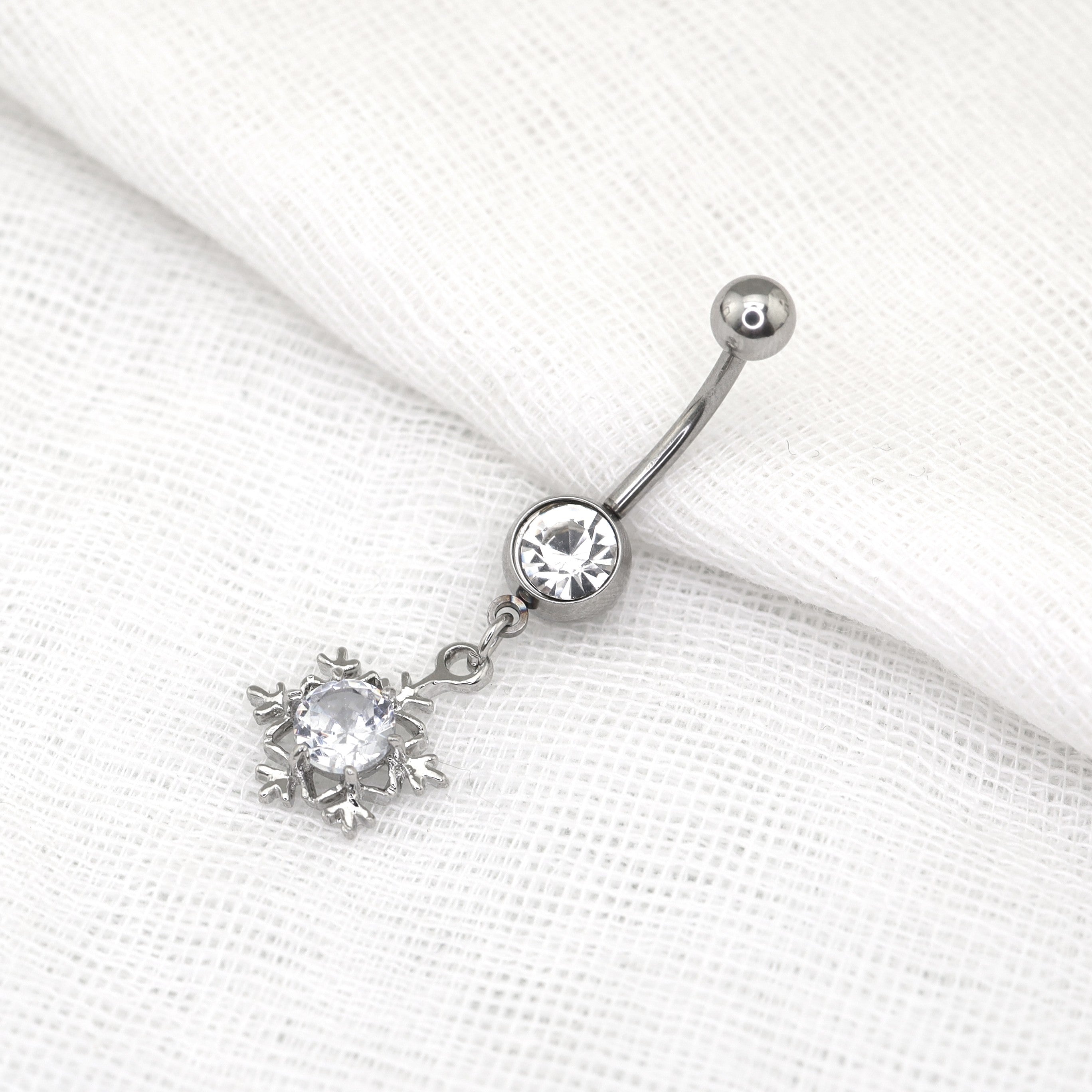 Snowflake CZ Dangle stainless steel Belly Ring - Snowflake CZ Dangle stainless steel Belly Ring - Default Title by CRUXJEWELRY