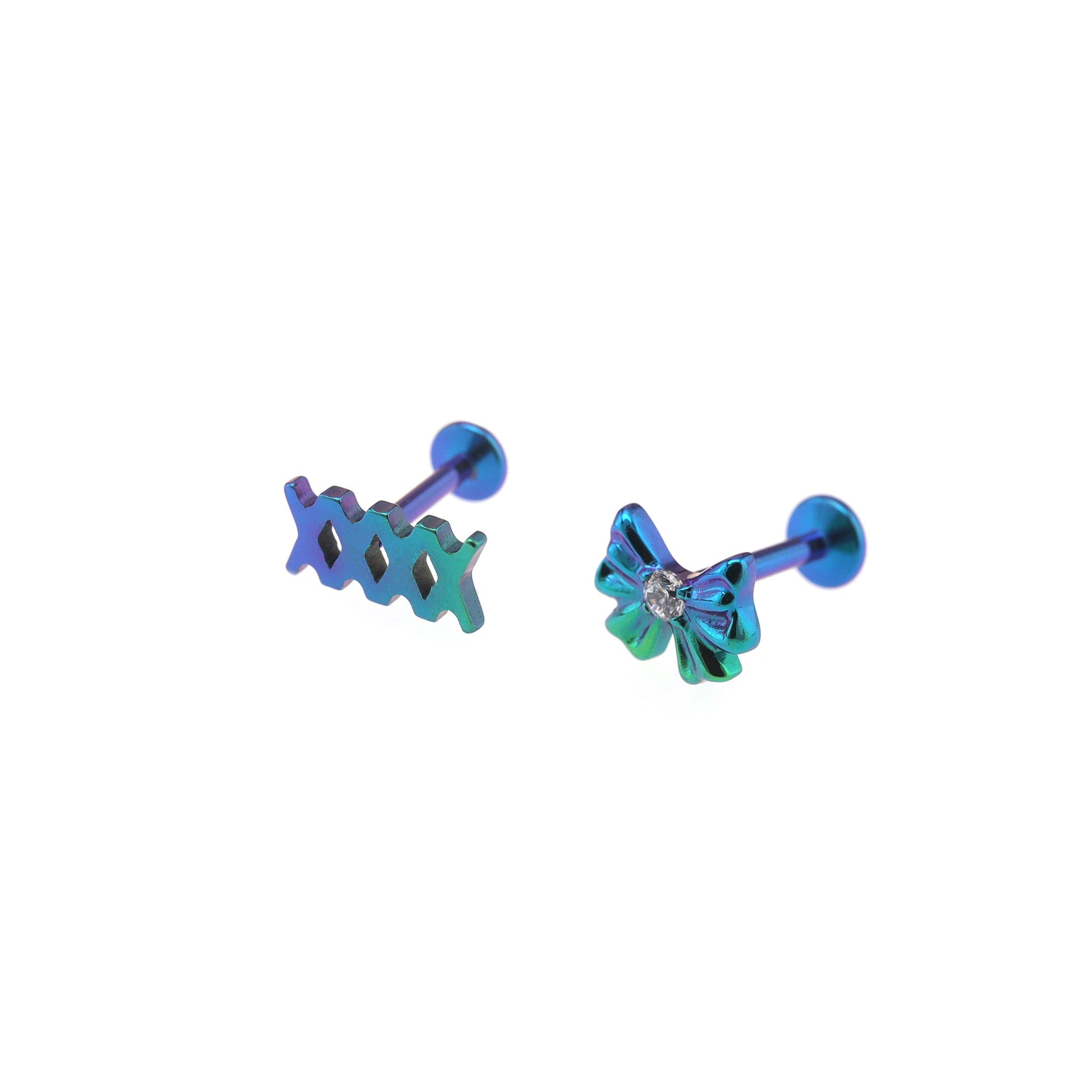 Bandage Bow CZ Titanium Ear Studs - Bandage Bow CZ Titanium Ear Studs - Blue-Green Gradient / Set by CRUXJEWELRY