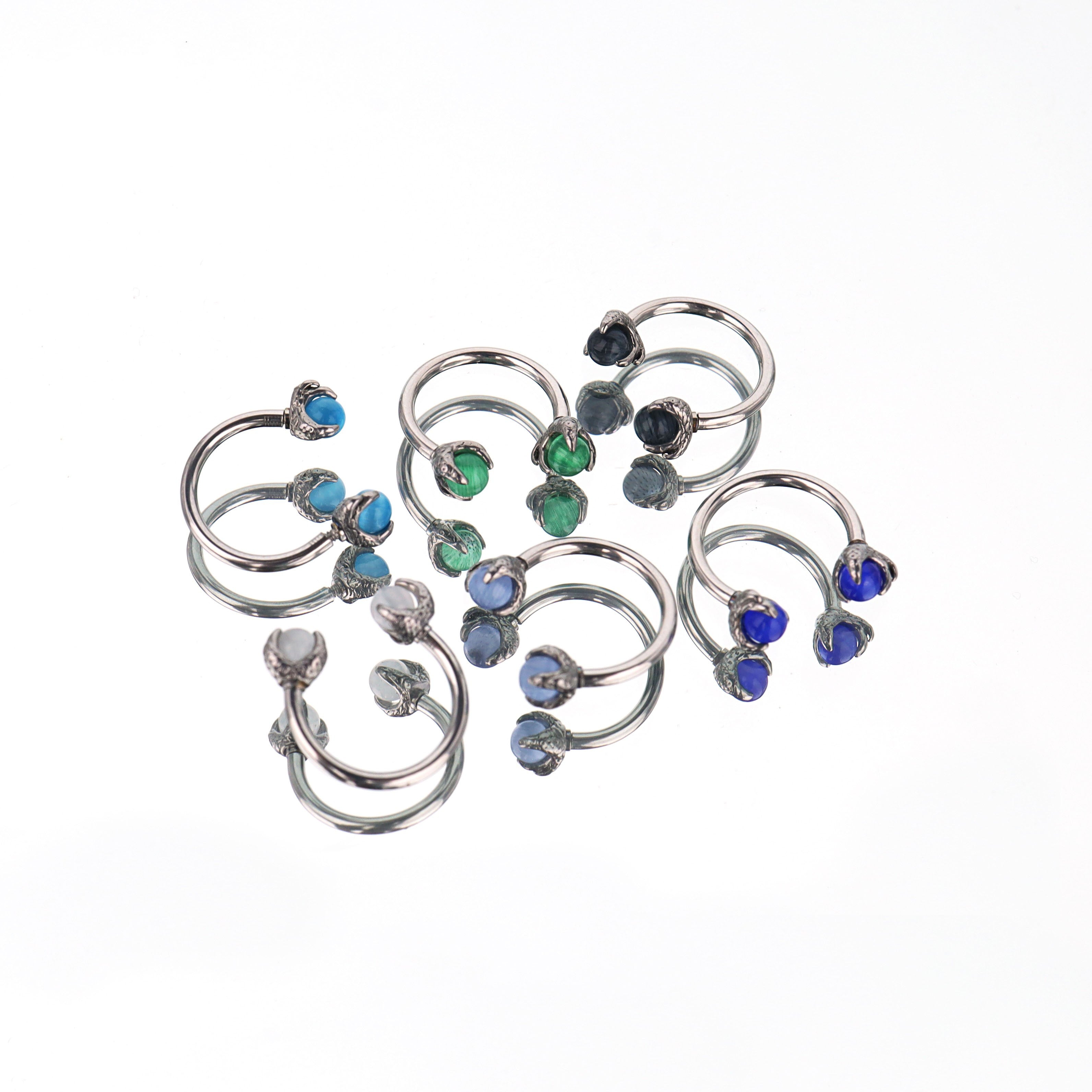 Colorful Dragon Claw CZ Stainless Steel Horseshoe Ring - Colorful Dragon Claw CZ Stainless Steel Horseshoe Ring - Indigo / 8mm by CRUXJEWELRY