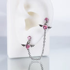 Double CZ Wing Stainless Steel Ear Chain - Double CZ Wing Stainless Steel Ear Chain - Pink by CRUXJEWELRY