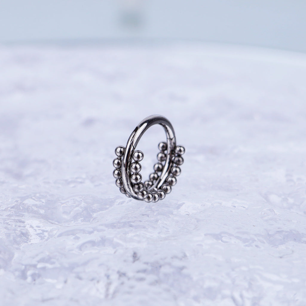 Double-Layer Ball Titanium Segment Hoop - Double-Layer Ball Titanium Segment Hoop - Sliver by CRUXJEWELRY