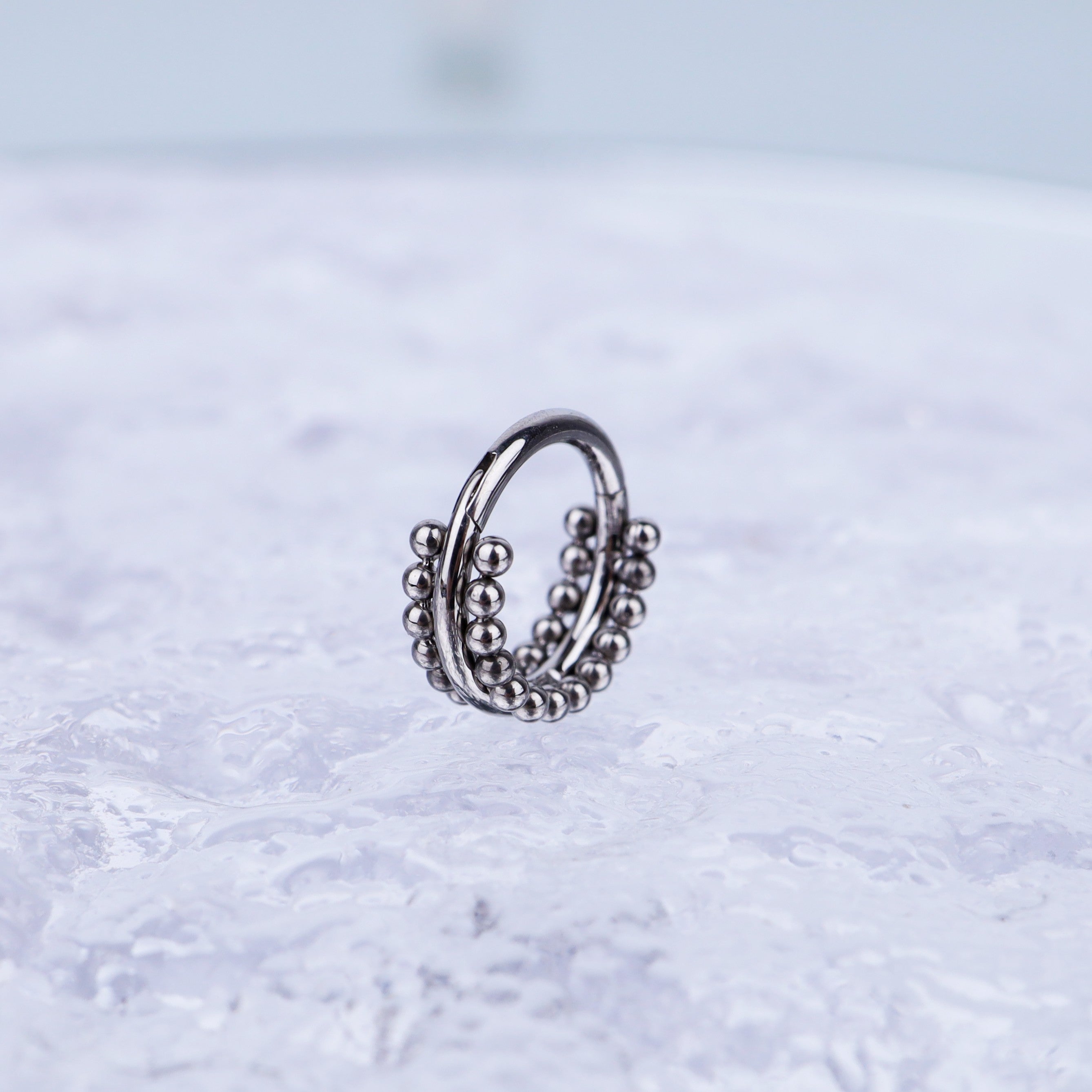 Double-Layer Ball Titanium Segment Hoop - Double-Layer Ball Titanium Segment Hoop - Sliver by CRUXJEWELRY