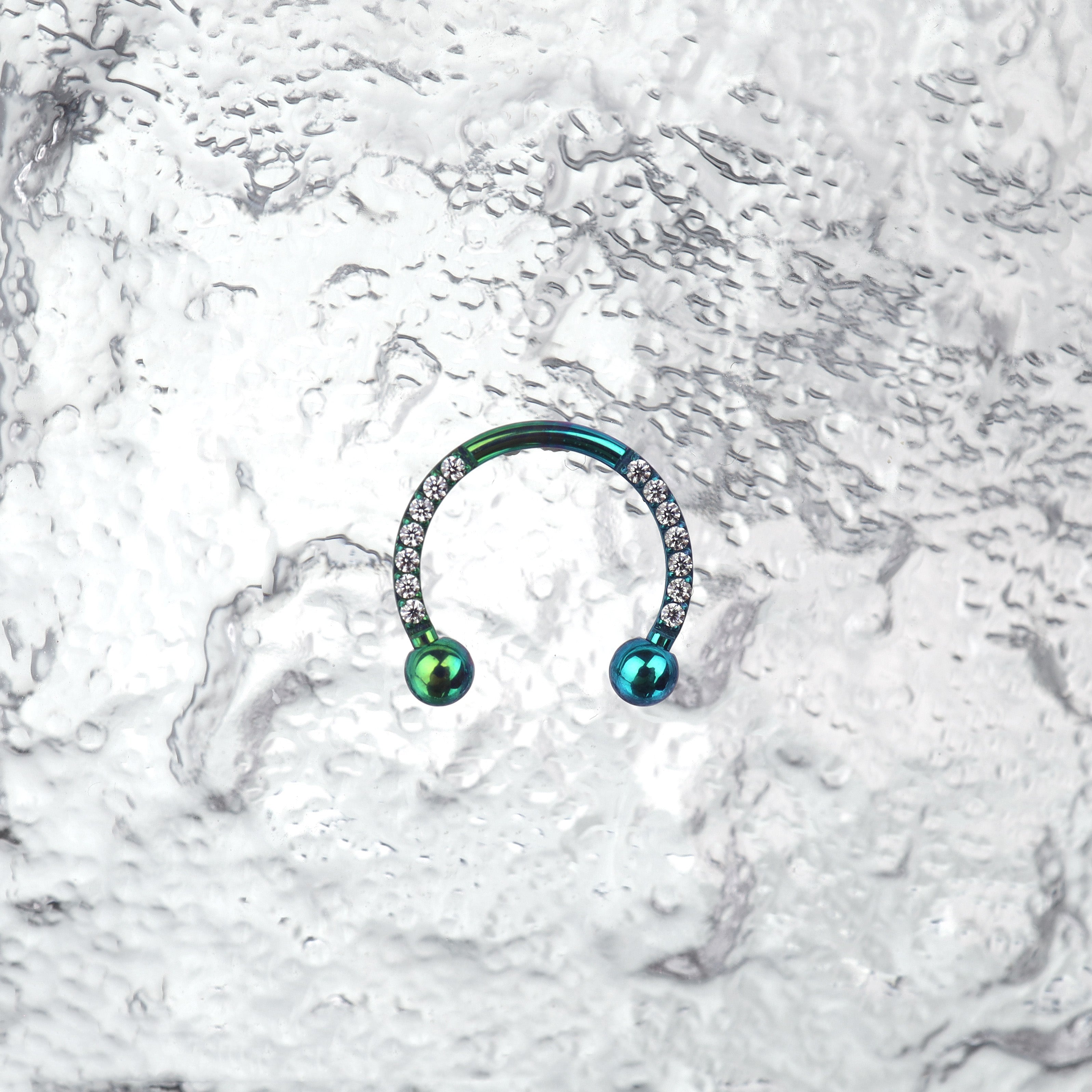16G CZ Titanium Horseshoe Ring - 16G CZ Titanium Horseshoe Ring - Blue-Green Gradient / 8 mm by CRUXJEWELRY