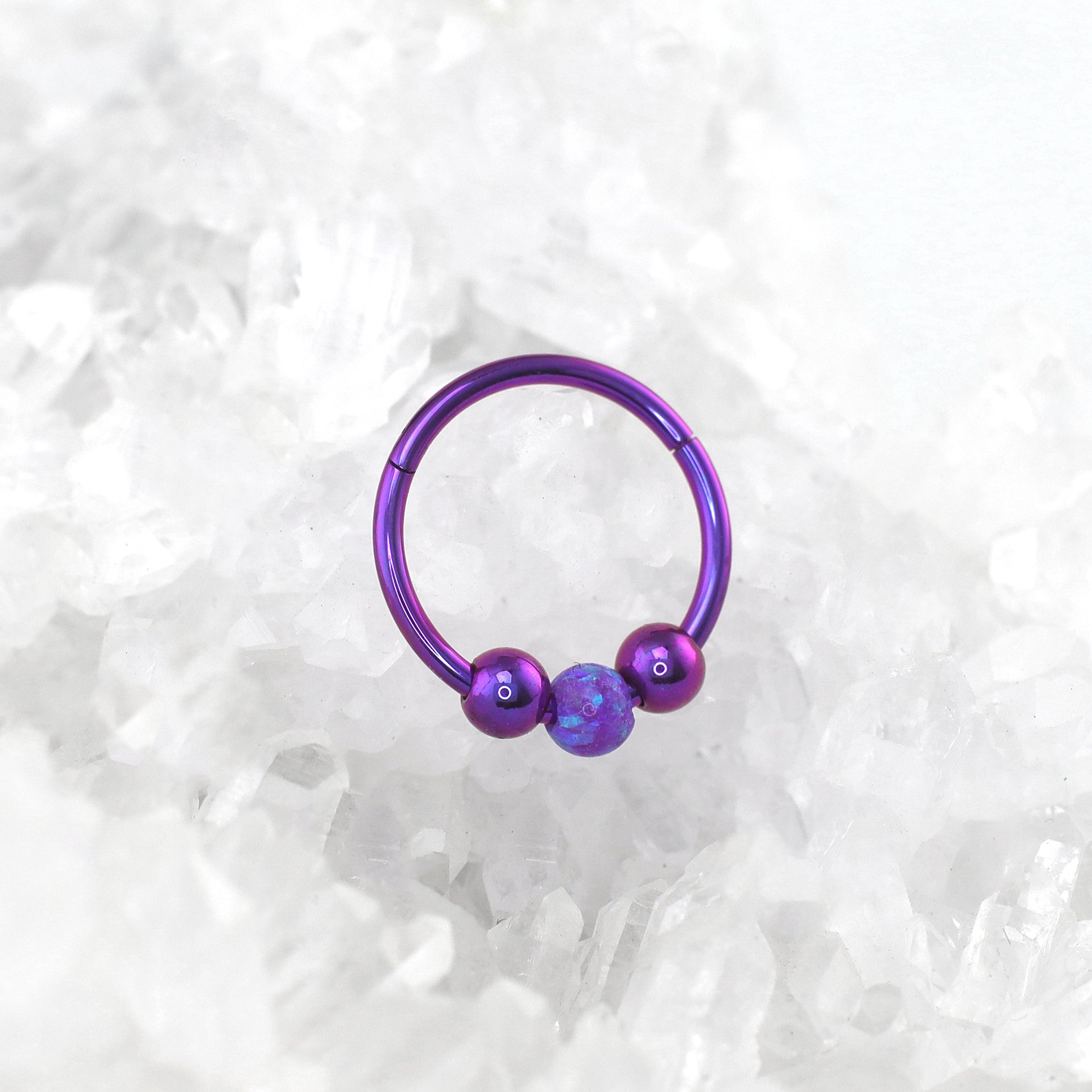 Spinning Ball Opal Titanium Segment Hoop - Spinning Ball Opal Titanium Segment Hoop - Amethyst Purple by CRUXJEWELRY