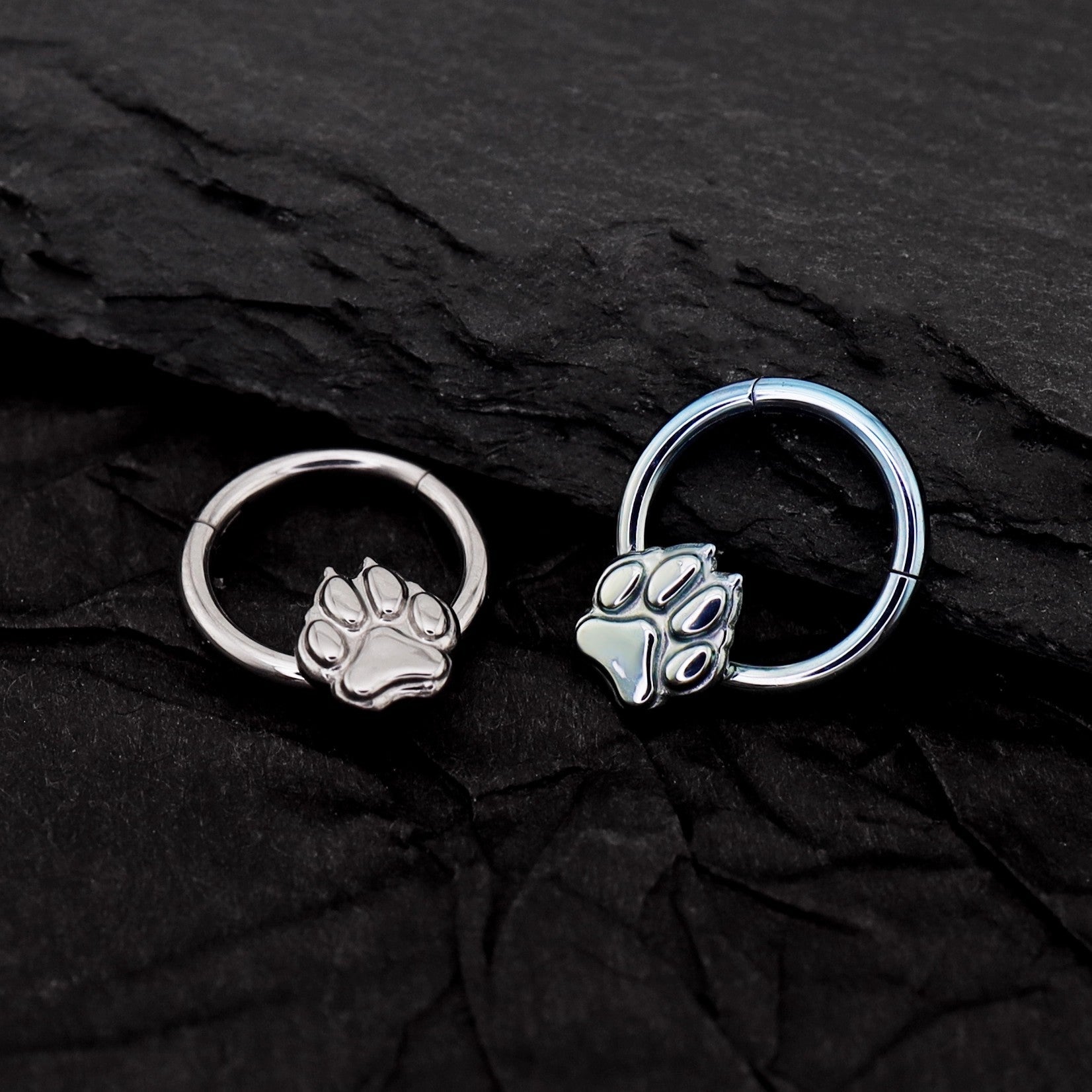 Cute Cat Paw Titanium Segment Hoop - Cute Cat Paw Titanium Segment Hoop - Sliver by CRUXJEWELRY