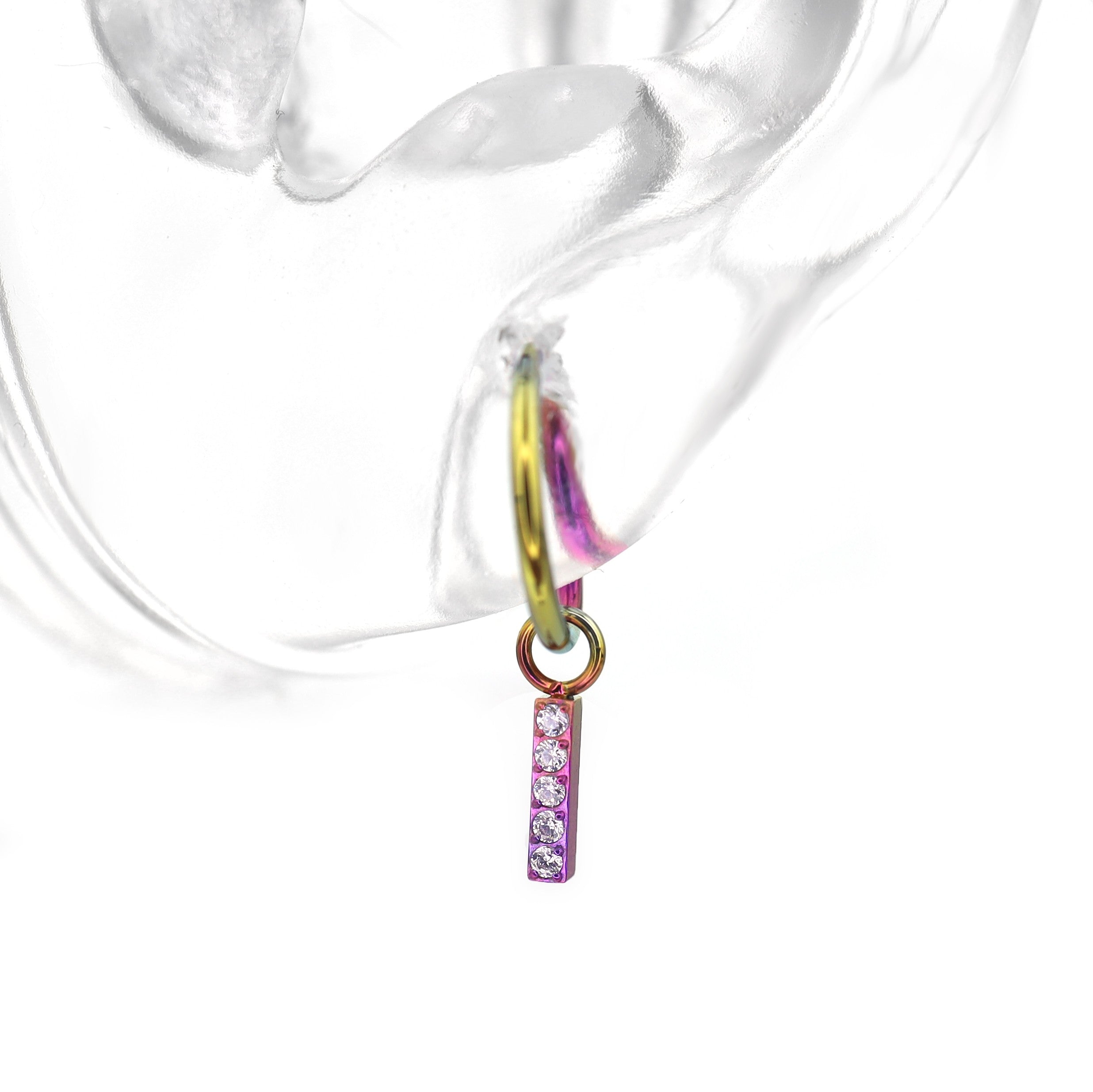 Titanium Segment Hoop with Baguette CZ - Titanium Segment Hoop with Baguette CZ - Orange-Yellow Gradient / 6mm by CRUXJEWELRY