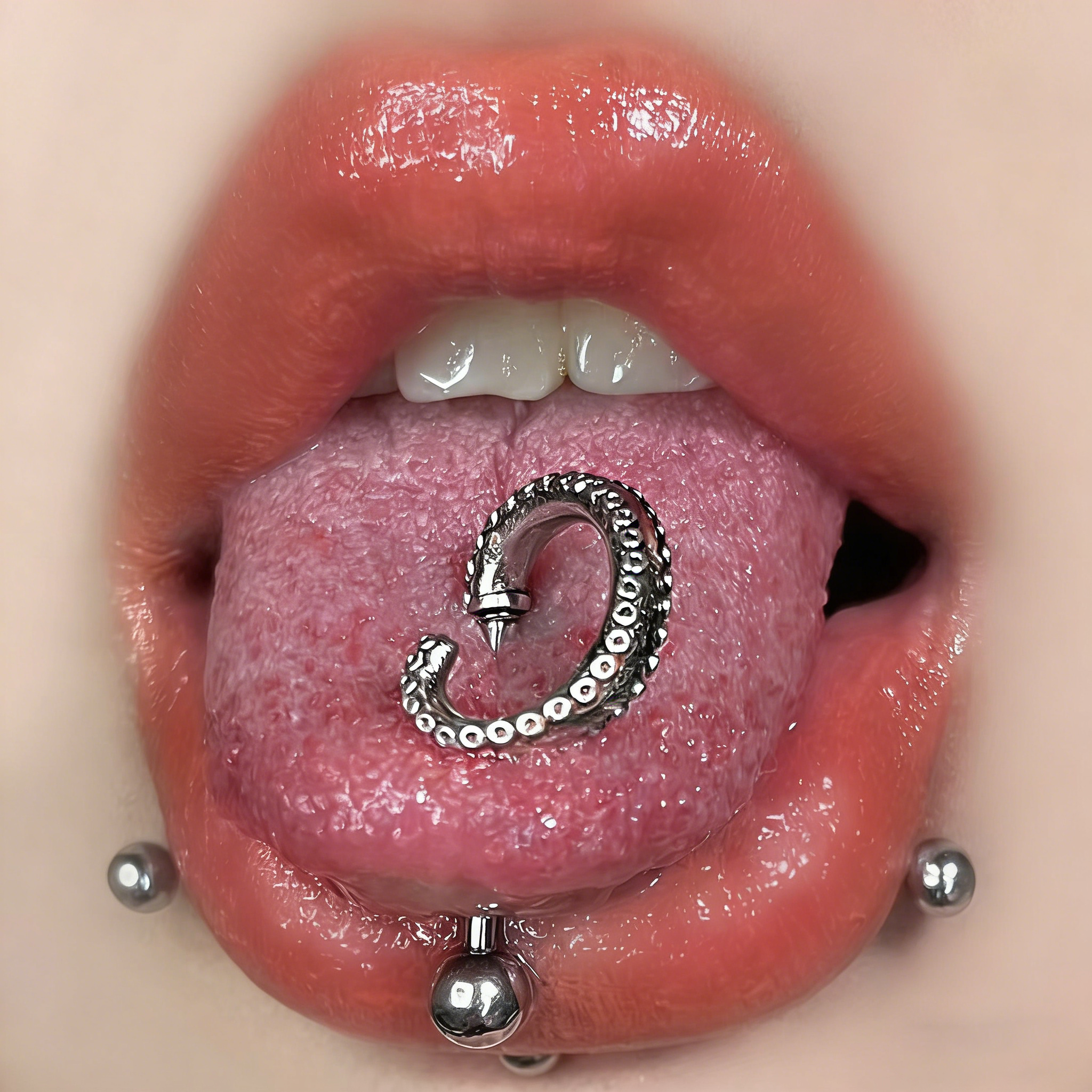 3D Octopus Tentacle Tongue Ring - Surgical Steel Cthulhu Studs