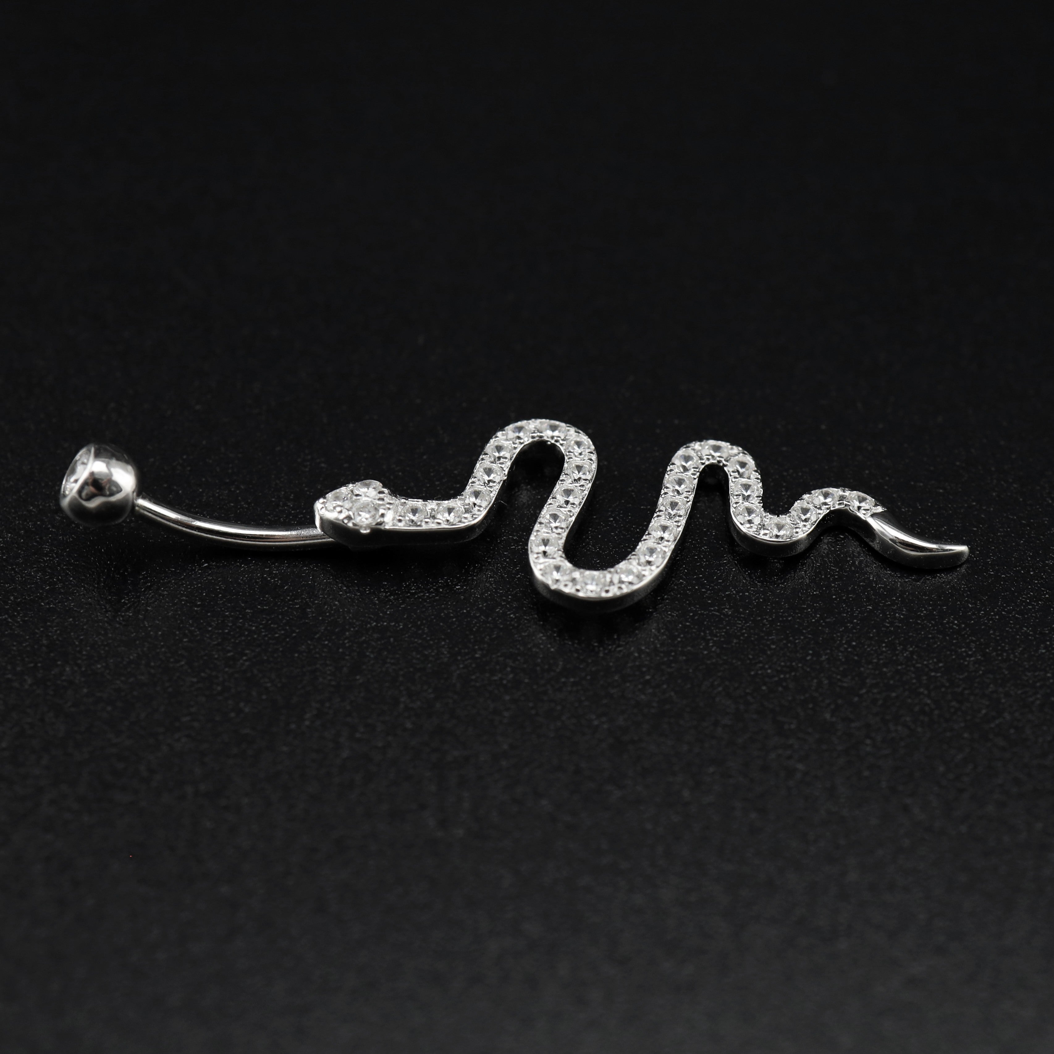 Serpent CZ S925 Sterling Silver Belly Ring - Serpent CZ S925 Sterling Silver Belly Ring - 6 mm by CRUXJEWELRY