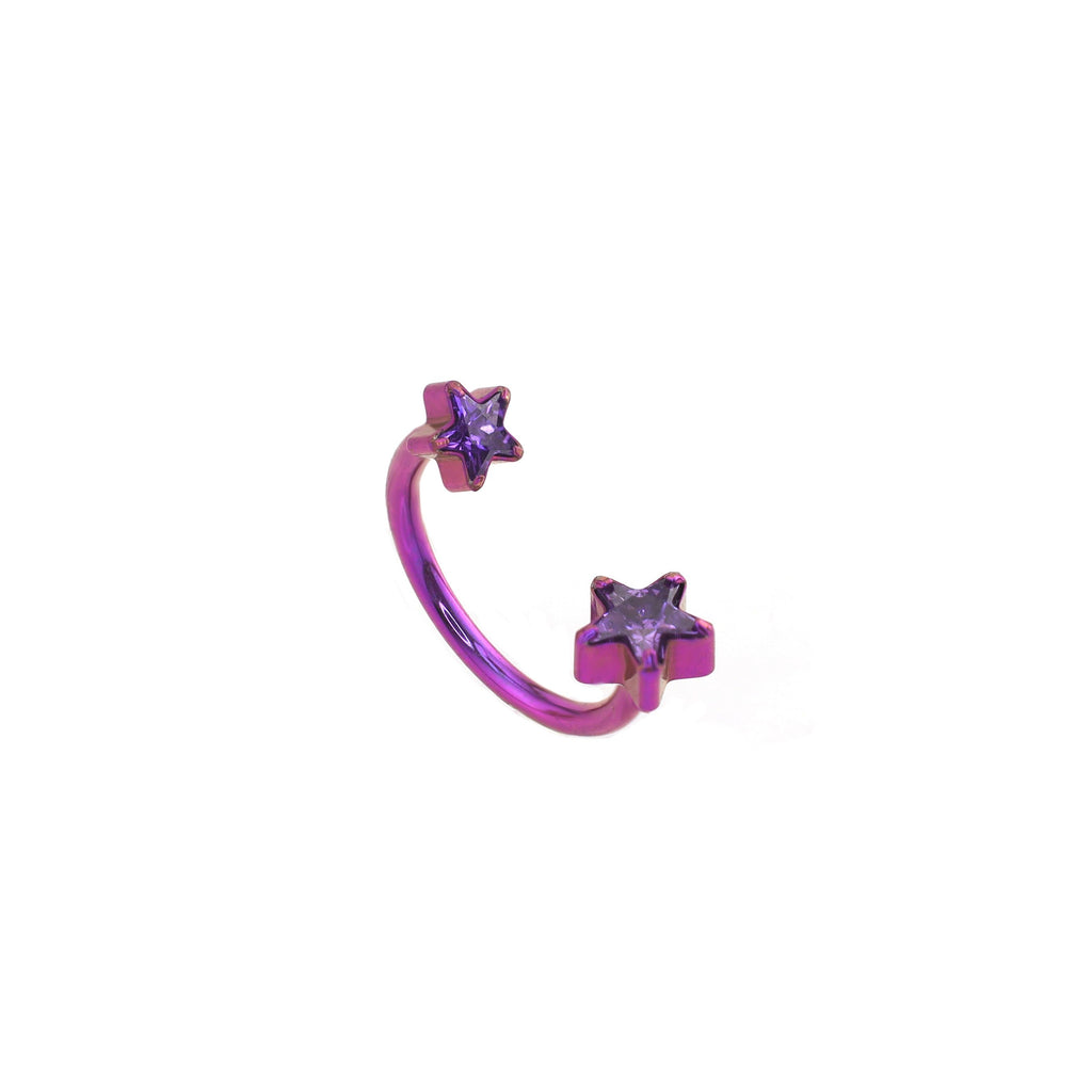 Double Pentagram CZ Titanium Horseshoe Ring - purple