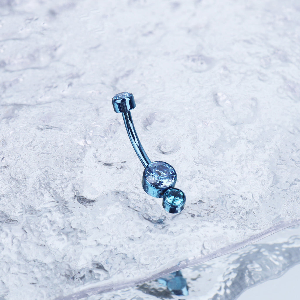 Colorful Double CZ Internally threaded Titanium Belly Ring - Colorful Double CZ Internally threaded Titanium Belly Ring - Ocean Blue by CRUXJEWELRY