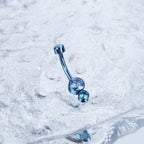 Colorful Double CZ Internally threaded Titanium Belly Ring - Colorful Double CZ Internally threaded Titanium Belly Ring - Ocean Blue by CRUXJEWELRY