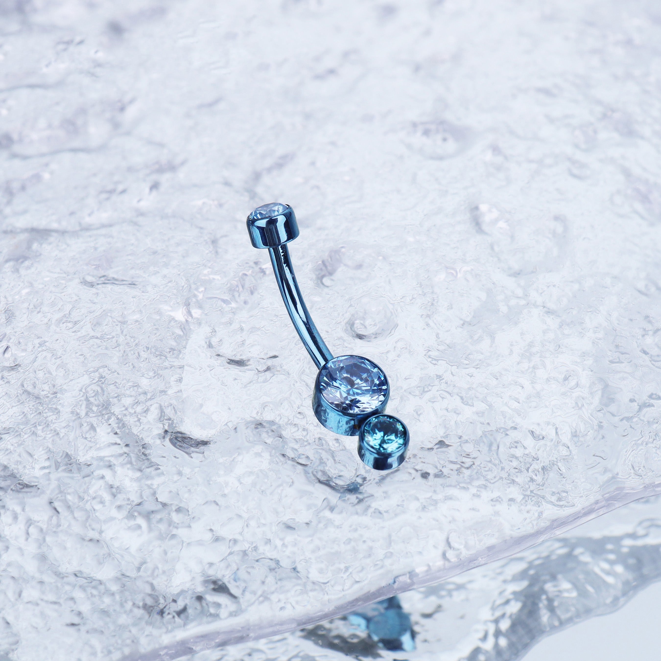 Colorful Double CZ Internally threaded Titanium Belly Ring - Colorful Double CZ Internally threaded Titanium Belly Ring - Ocean Blue by CRUXJEWELRY