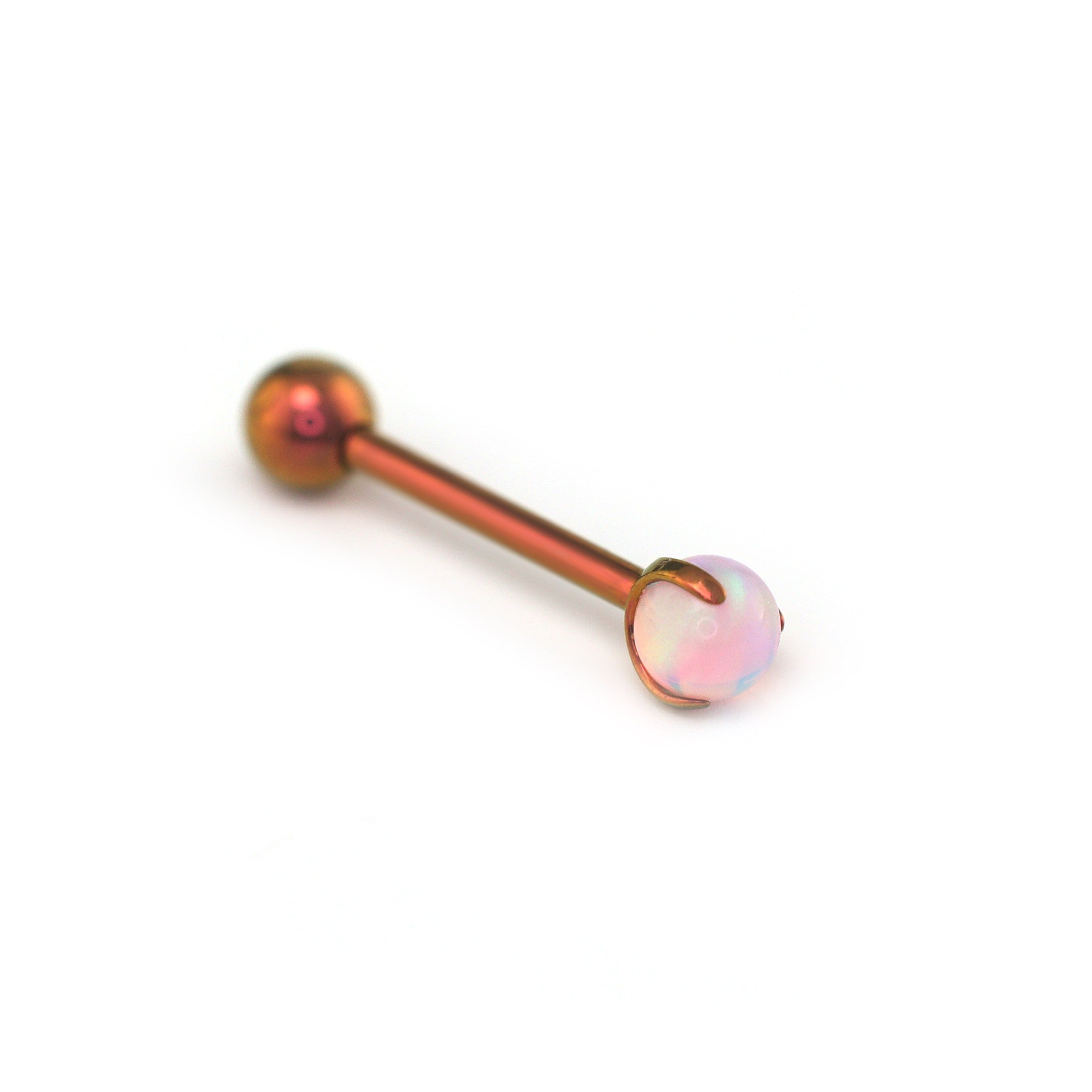 Claw Opal Internally Threaded Titanium Barbell Tongue Stud - Claw Opal Internally Threaded Titanium Barbell Tongue Stud - Peach Pink / 4mm by CRUXJEWELRY