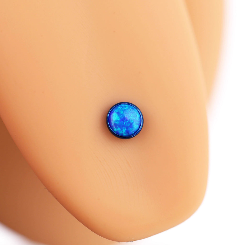 Flat Opal Titanium Internally Threaded Tongue Stud - Flat Opal Titanium Internally Threaded Tongue Stud - deep-blue-1 / 12mm by CRUXJEWELRY