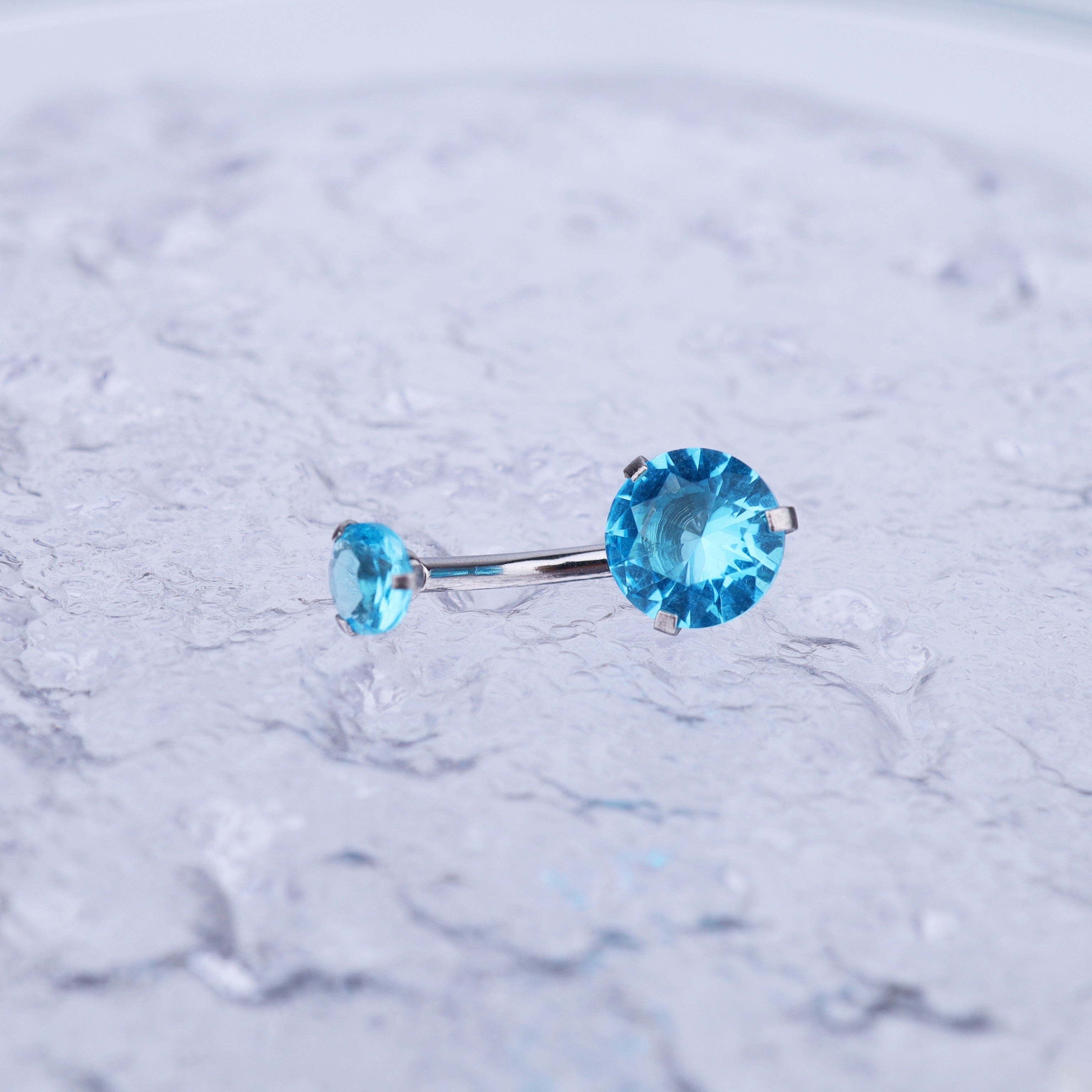 Round CZ Stainless Steel Belly Ring - Round CZ Stainless Steel Belly Ring - Blue / 6mm by CRUXJEWELRY