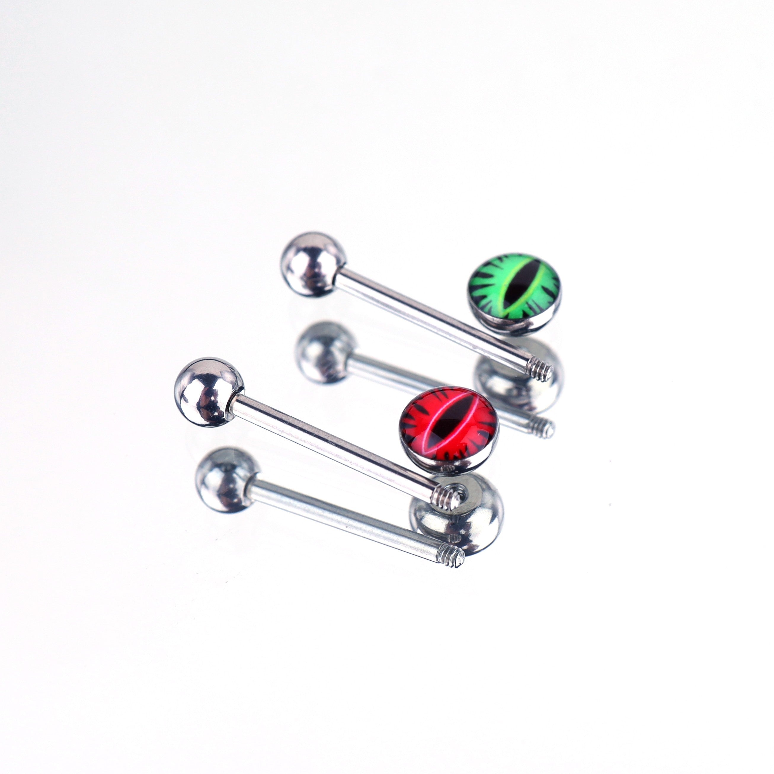 Red & Green Devil Eye Oil Slick Tongue Stud - Red & Green Devil Eye Oil Slick Tongue Stud - Green / 6mm / 1.2mm/16G by CRUXJEWELRY