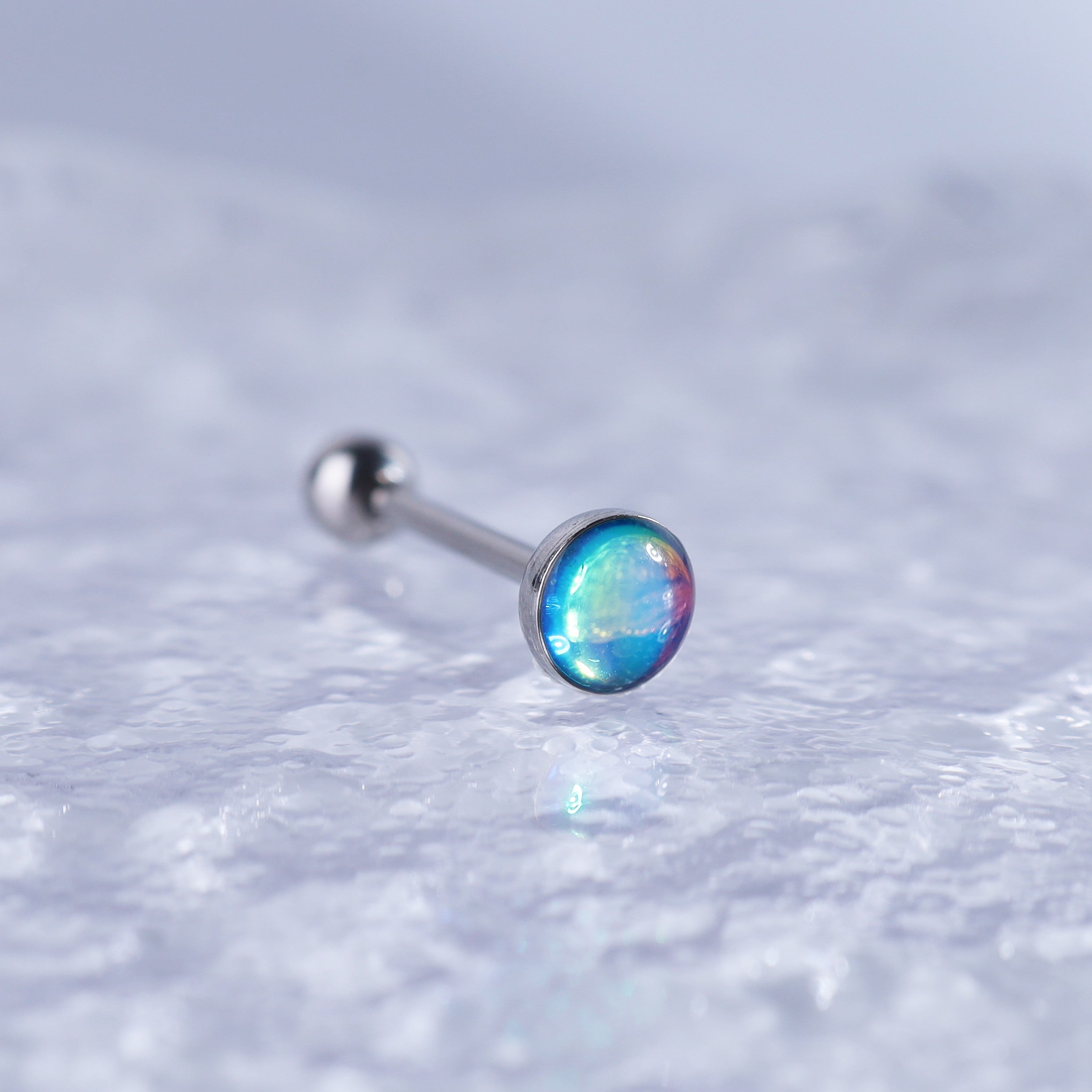 Vibrant Dreamy Oil Resin Stainless Steel Tongue Stud - Vibrant Dreamy Oil Resin Stainless Steel Tongue Stud - Misty Blue / 10 mm by CRUXJEWELRY