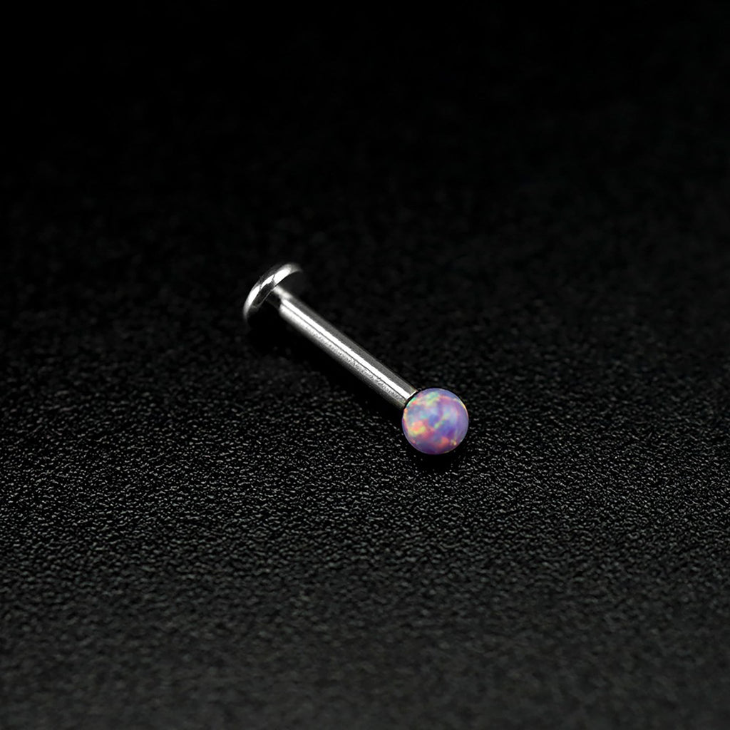 3mm Opal Internal Thread Stainless Steel Labret Stud - 3mm Opal Internal Thread Stainless Steel Labret Stud - Purple / 6mm by CRUXJEWELRY