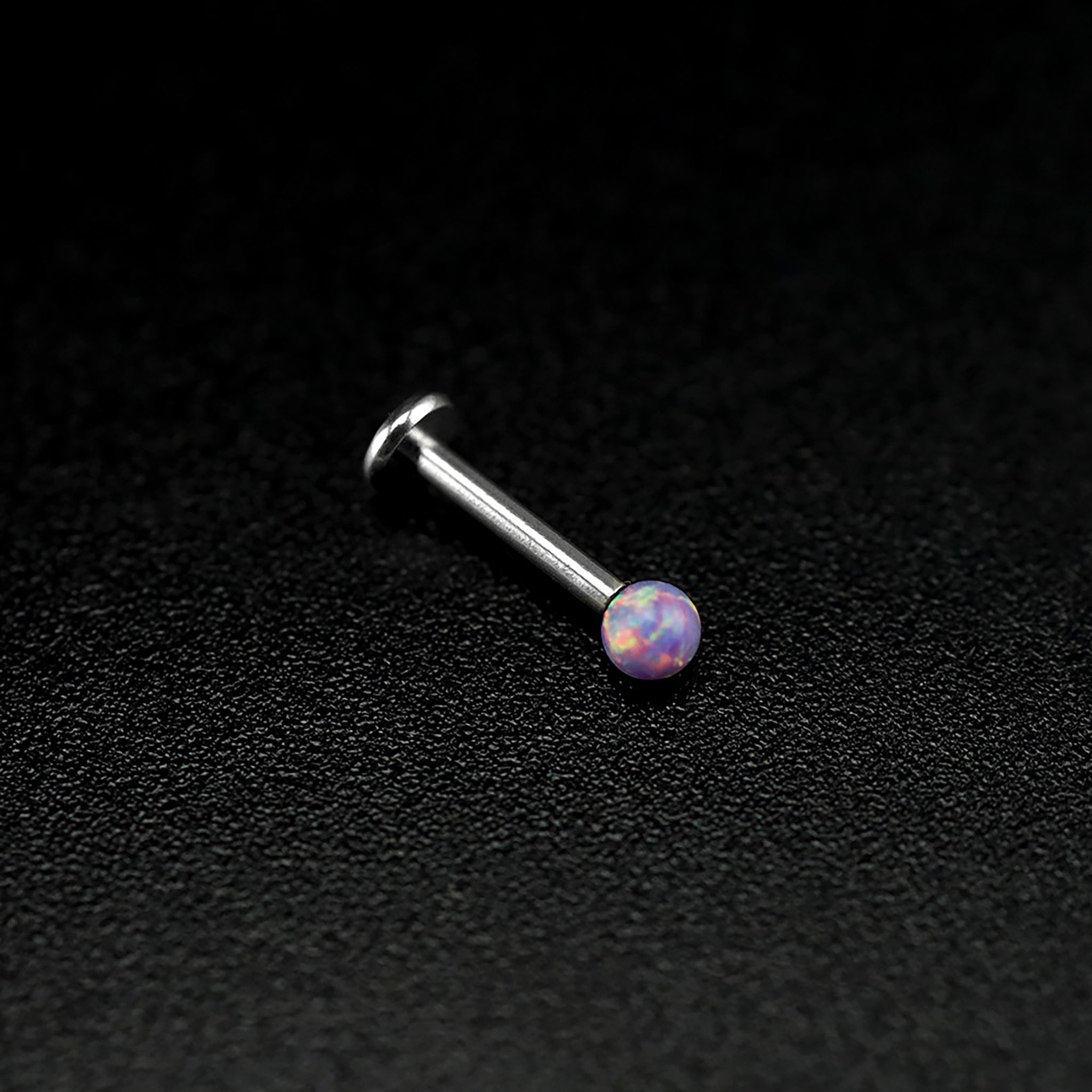 3mm Opal Internal Thread Stainless Steel Labret Stud - 3mm Opal Internal Thread Stainless Steel Labret Stud - Purple / 6mm by CRUXJEWELRY