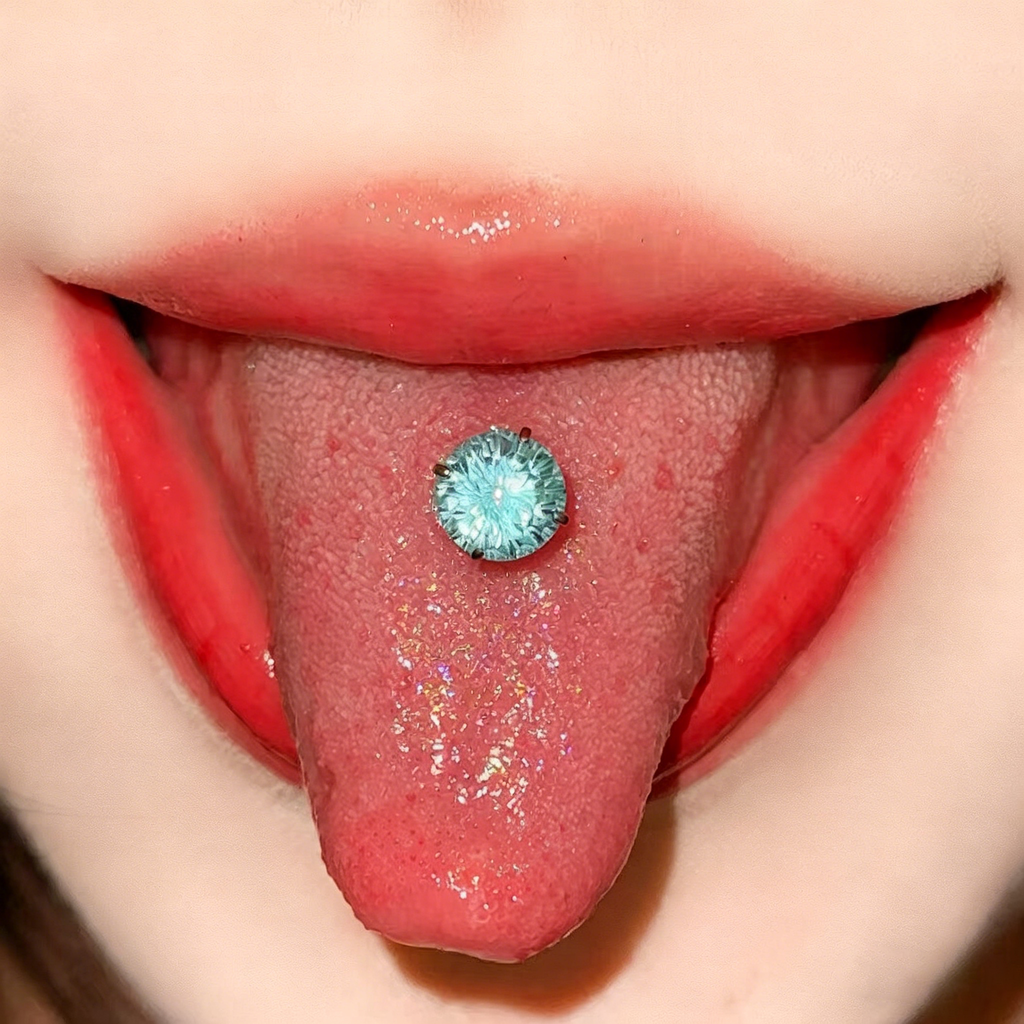 Piercing de langue en titane et tourmaline dégradée CZ 