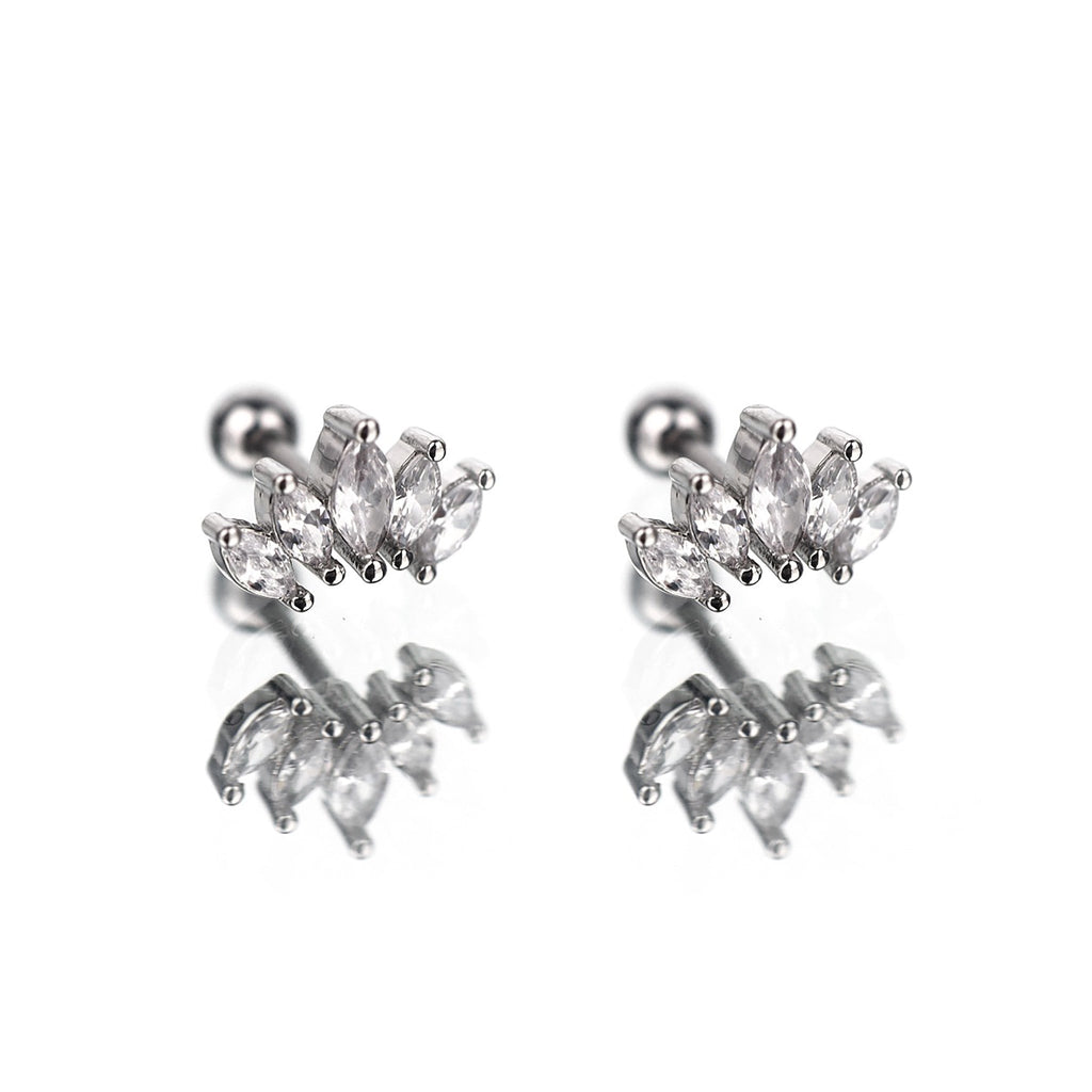 Fan Diamond-Cut CZ Stainless Steel Ear Studs - Fan Diamond-Cut CZ Stainless Steel Ear Studs - Pair of Silver by CRUXJEWELRY