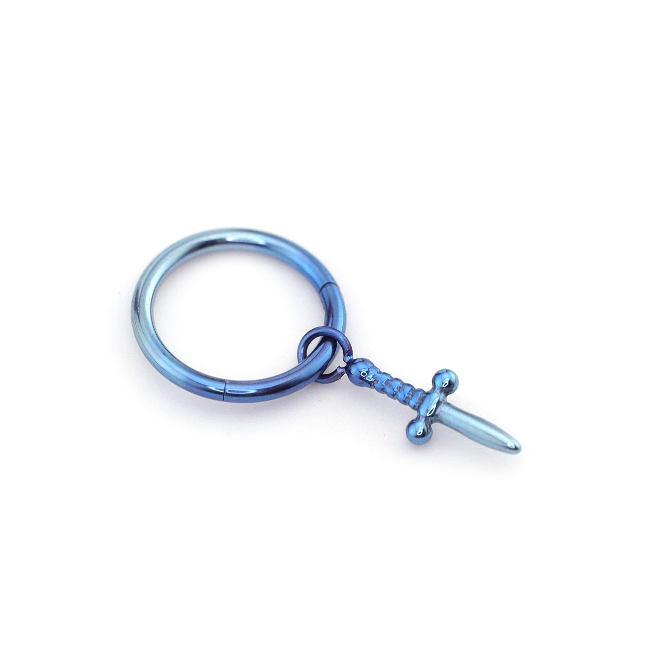 Multicolored Dagger Pendant Titanium Segment Hoop - Multicolored Dagger Pendant Titanium Segment Hoop - Blue-White Gradient / 6mm by CRUXJEWELRY