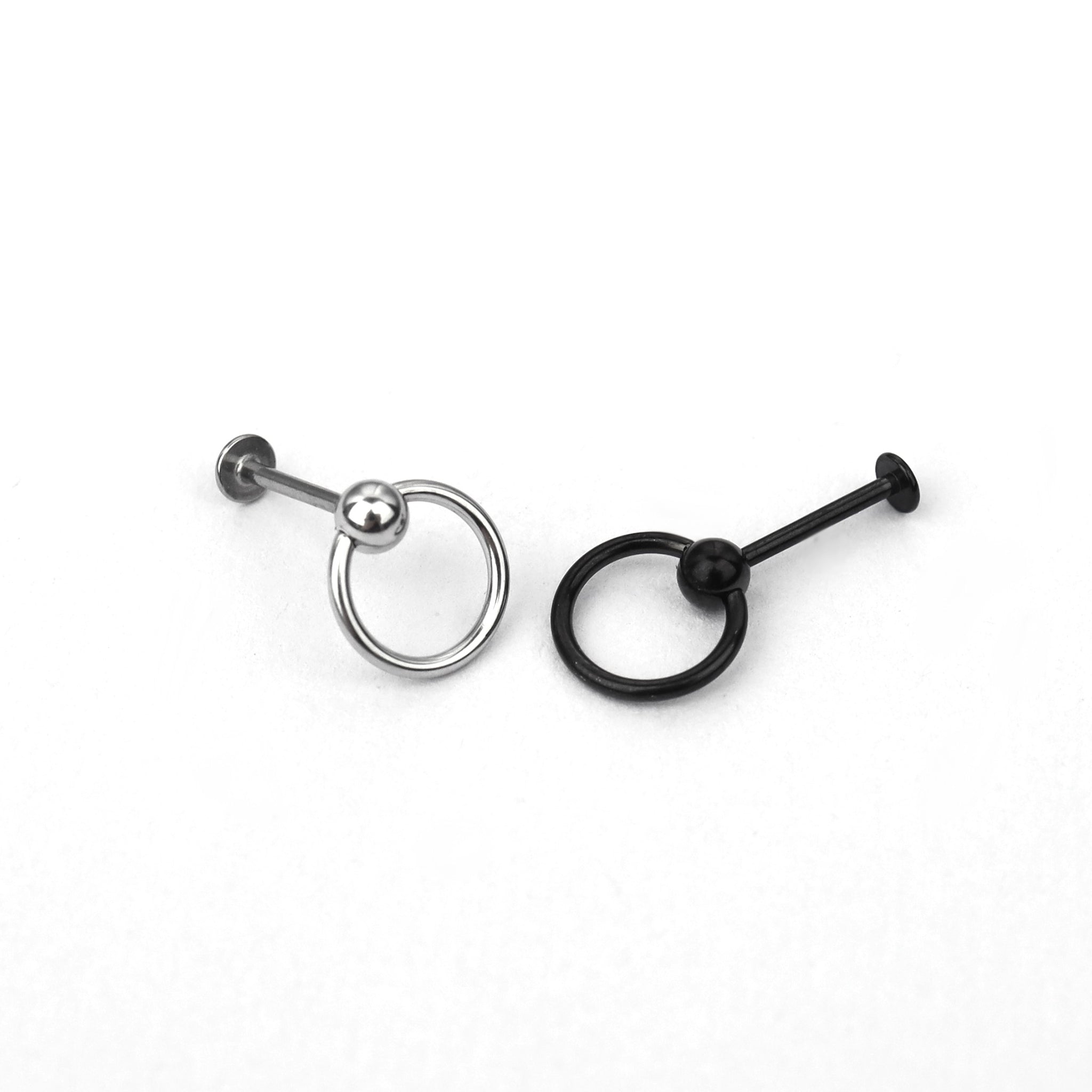 Black & White Ring Externally Threaded Stainless Steel Lip Ring - Black & White Ring Externally Threaded Stainless Steel Lip Ring - Sliver / 6mm by CRUXJEWELRY