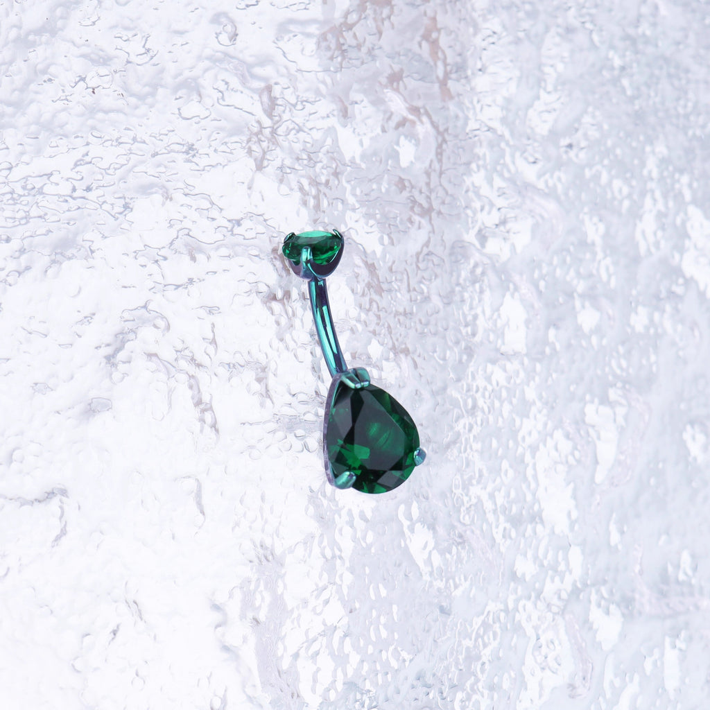 Teardrop CZ Internally Threaded Titanium Belly Ring - Teardrop CZ Internally Threaded Titanium Belly Ring - Green / 6 mm by CRUXJEWELRY