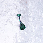 Teardrop CZ Internally Threaded Titanium Belly Ring - Teardrop CZ Internally Threaded Titanium Belly Ring - Green / 6 mm by CRUXJEWELRY