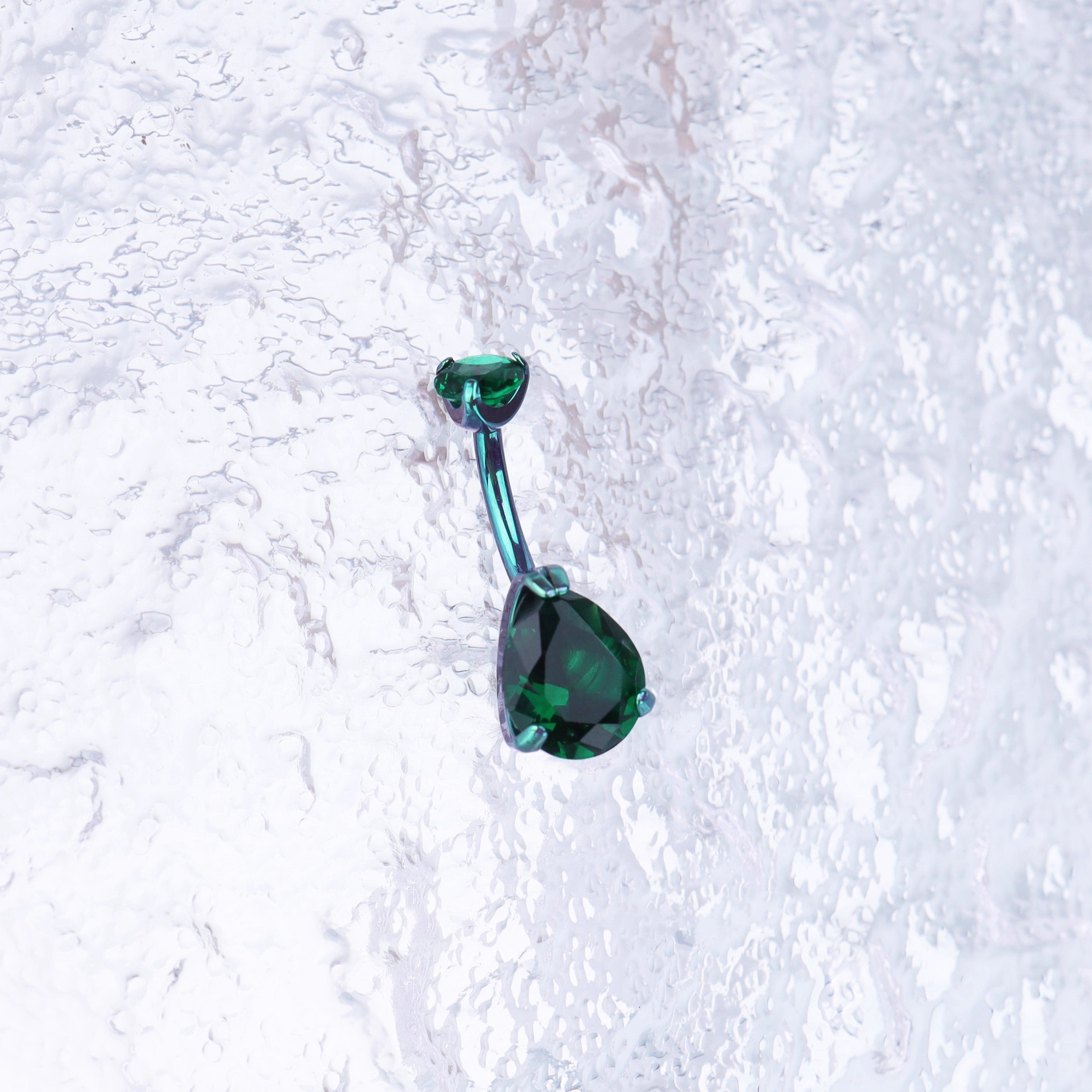 Teardrop CZ Internally Threaded Titanium Belly Ring - Teardrop CZ Internally Threaded Titanium Belly Ring - Green / 6 mm by CRUXJEWELRY