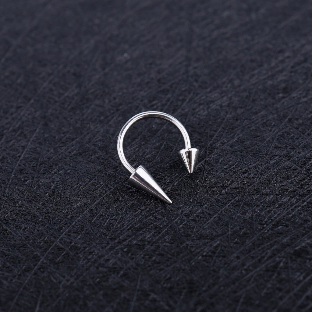Spike and Ball Ends Horseshoe Lip Ring - Spike and Ball Ends Horseshoe Lip Ring - Spike & Spike / 8mm by CRUXJEWELRY